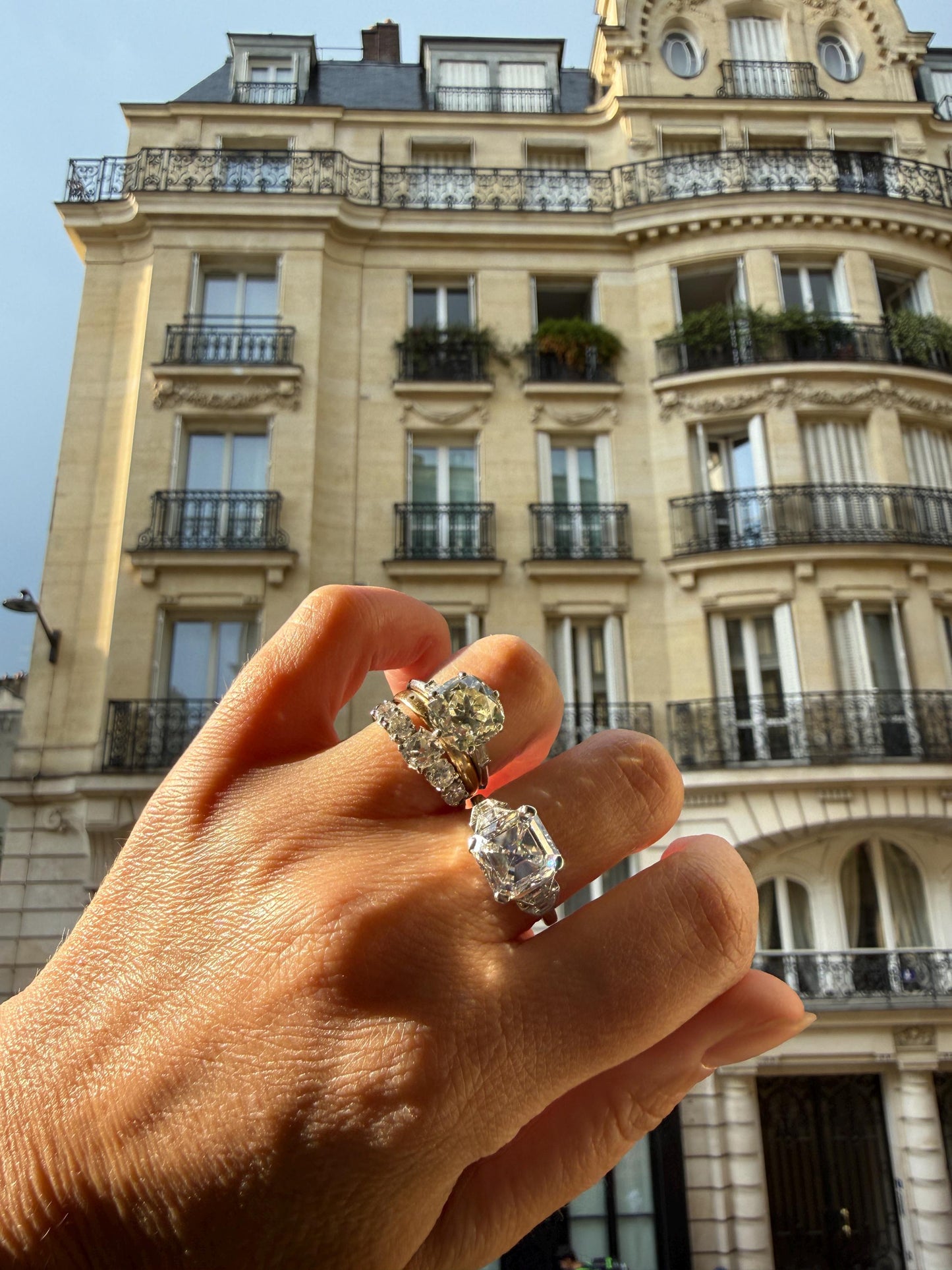 Chunky Vintage Four Carat Eye Clean Old Mine Cut Diamond Solitaire Engagement Ring French 18k White Gold Platinum Art Deco Baguette Tall OMC