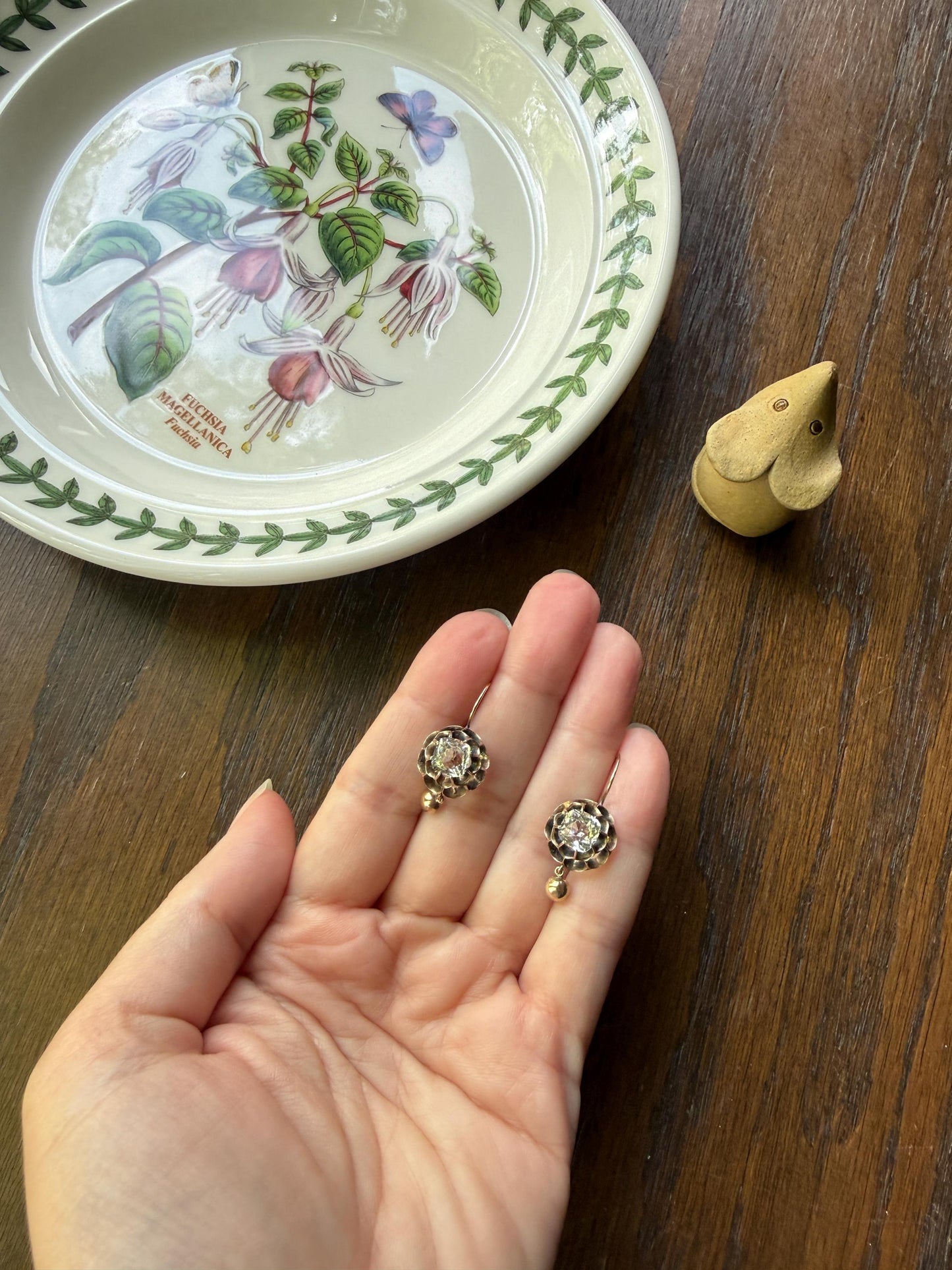 Victorian Large 2.8 Carats Total Antique Dangle Earrings Super Chunky Clear White Old " Mine " Cushion Cut Paste 10k Gold 2.8ctw