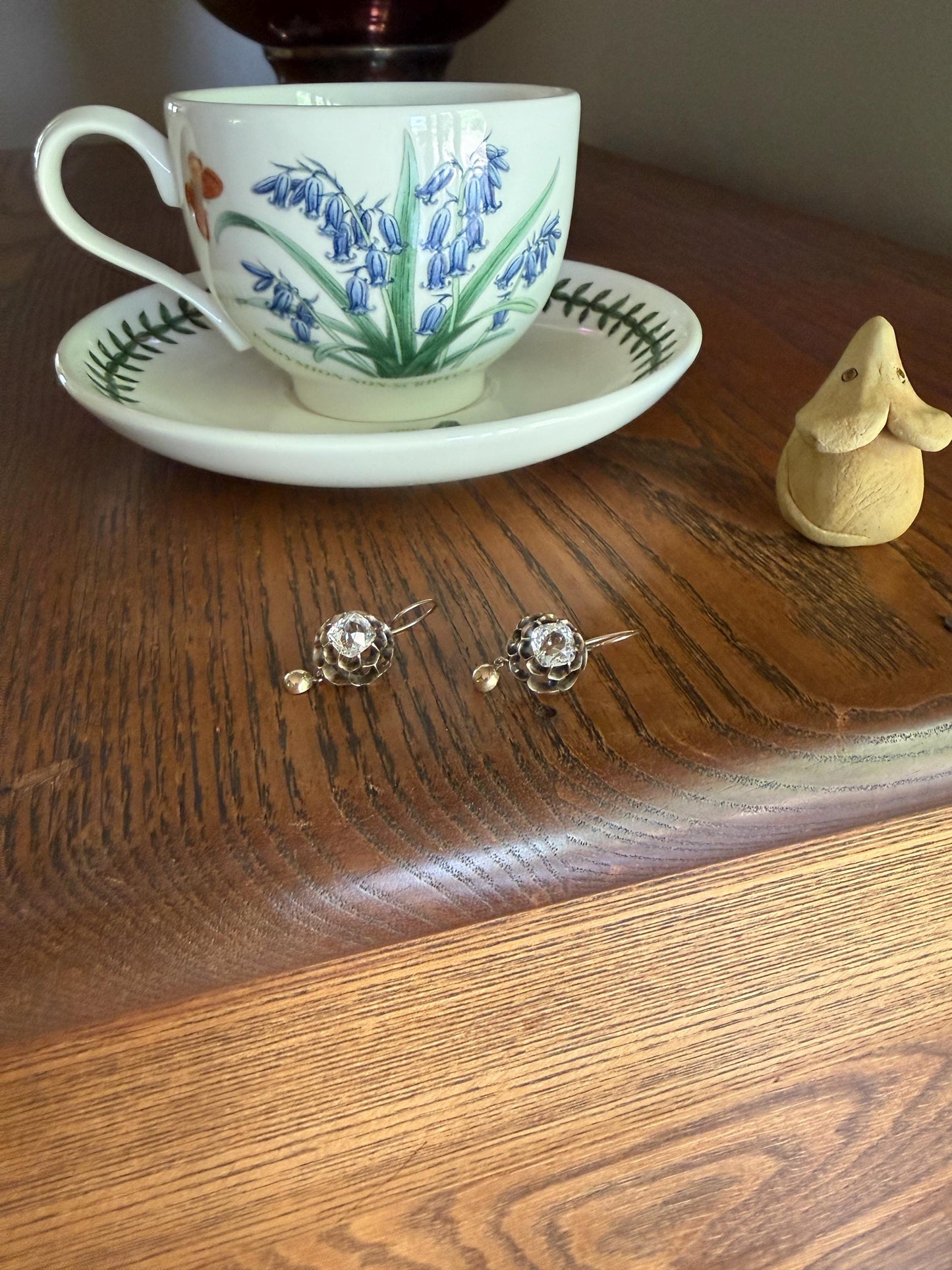 Victorian Large 2.8 Carats Total Antique Dangle Earrings Super Chunky Clear White Old " Mine " Cushion Cut Paste 10k Gold 2.8ctw
