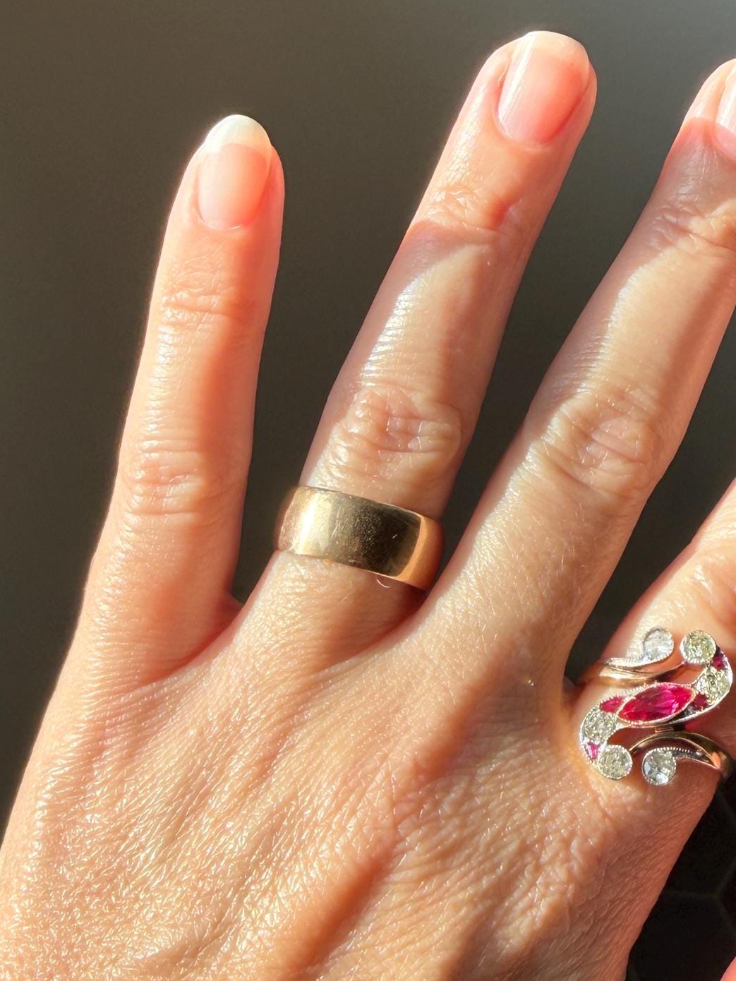 Victorian ANTIQUE Extra WIDE 7.7mm Wedding Band Engraved Ring 14k Gold Solid Romantic Stacker