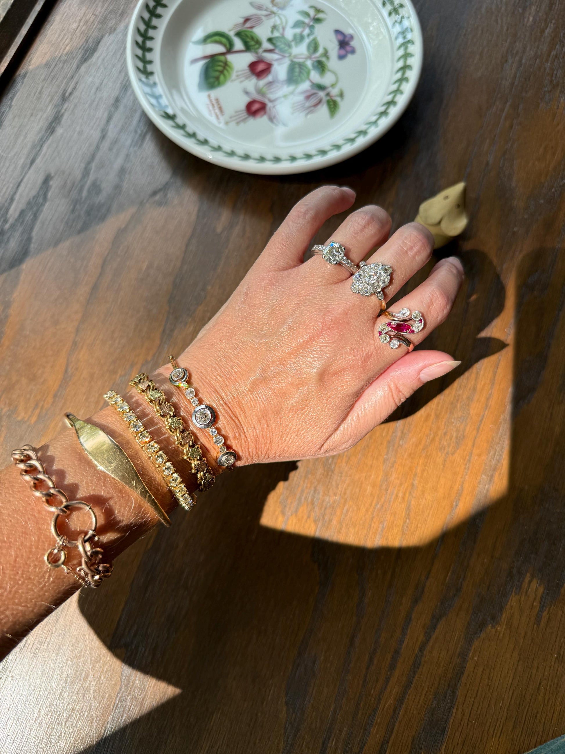 Victorian ANTIQUE 8.4mm Wide Curb Chain Bracelet with XL Spring Ring Bolt Clasp 8k Rosy Gold Wriststack Staple
