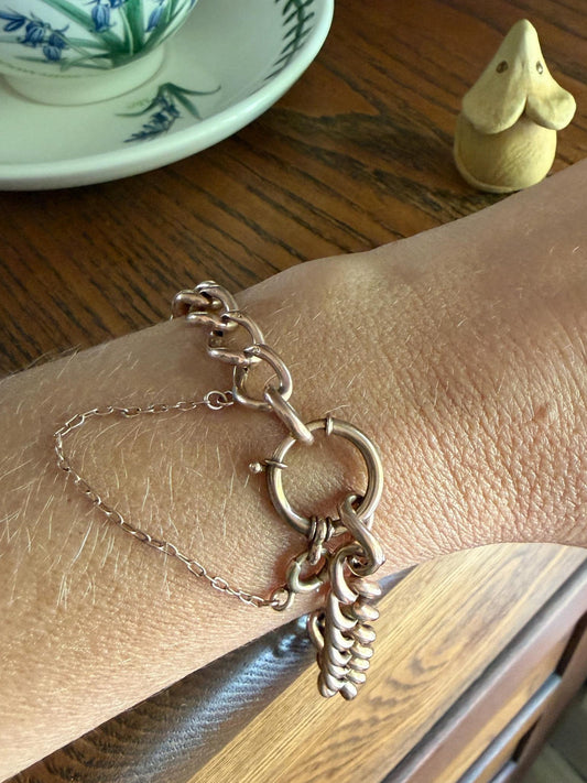Victorian ANTIQUE 8.4mm Wide Curb Chain Bracelet with XL Spring Ring Bolt Clasp 8k Rosy Gold Wriststack Staple
