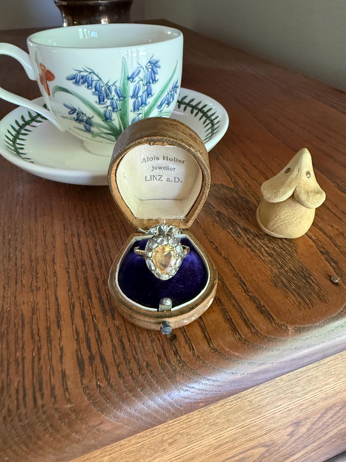 Rare Georgian Era Crowned HEART Ring Pear Precious Golden Yellow Topaz Elongated Old Mine Rose Cut DIAMOND Halo 18k Gold Silver Figural