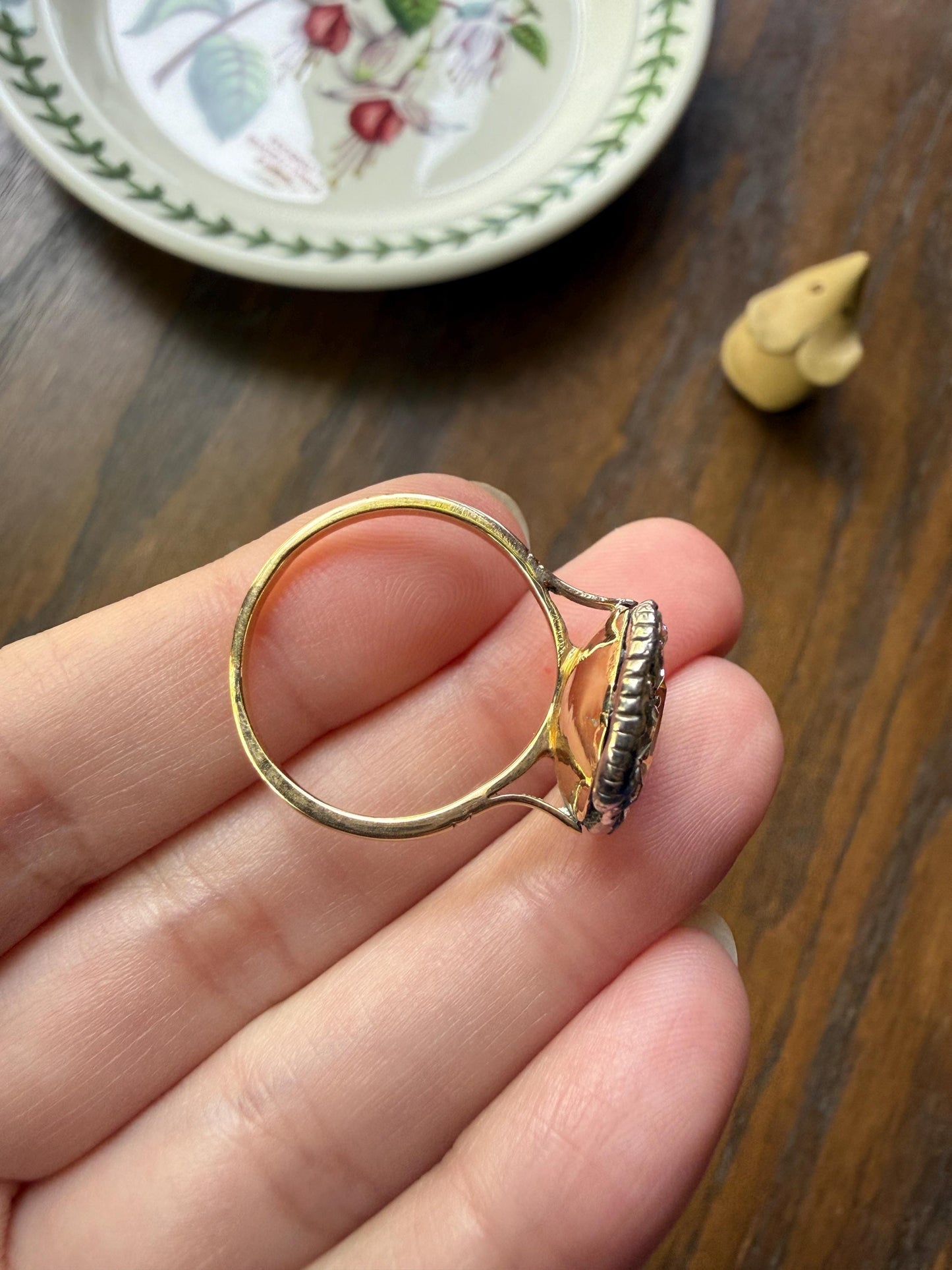 Rare Georgian Era Crowned HEART Ring Pear Precious Golden Yellow Topaz Elongated Old Mine Rose Cut DIAMOND Halo 18k Gold Silver Figural