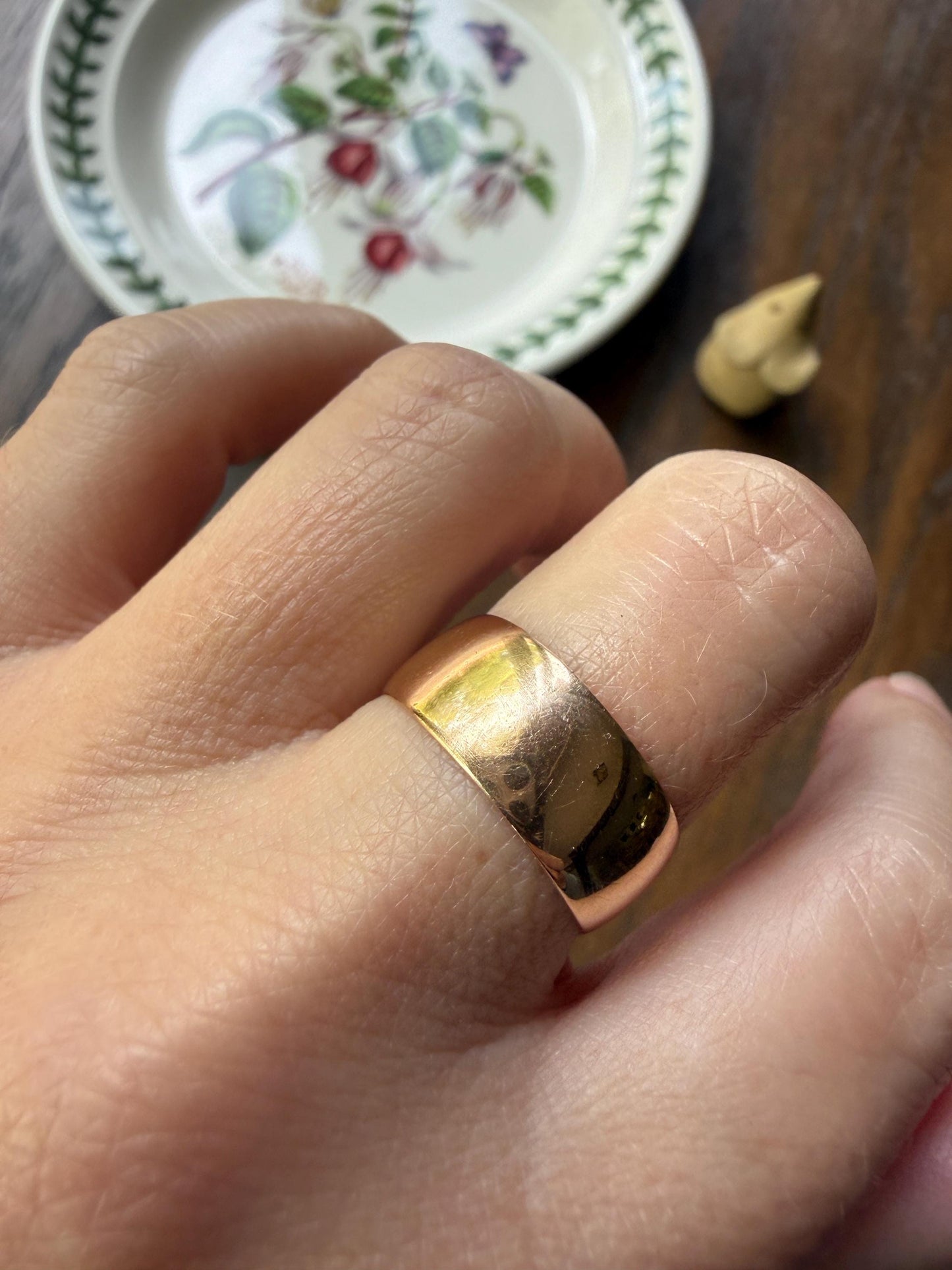 Victorian ANTIQUE Extra WIDE 7.7mm Wedding Band Engraved Ring 14k Gold Solid Romantic Stacker