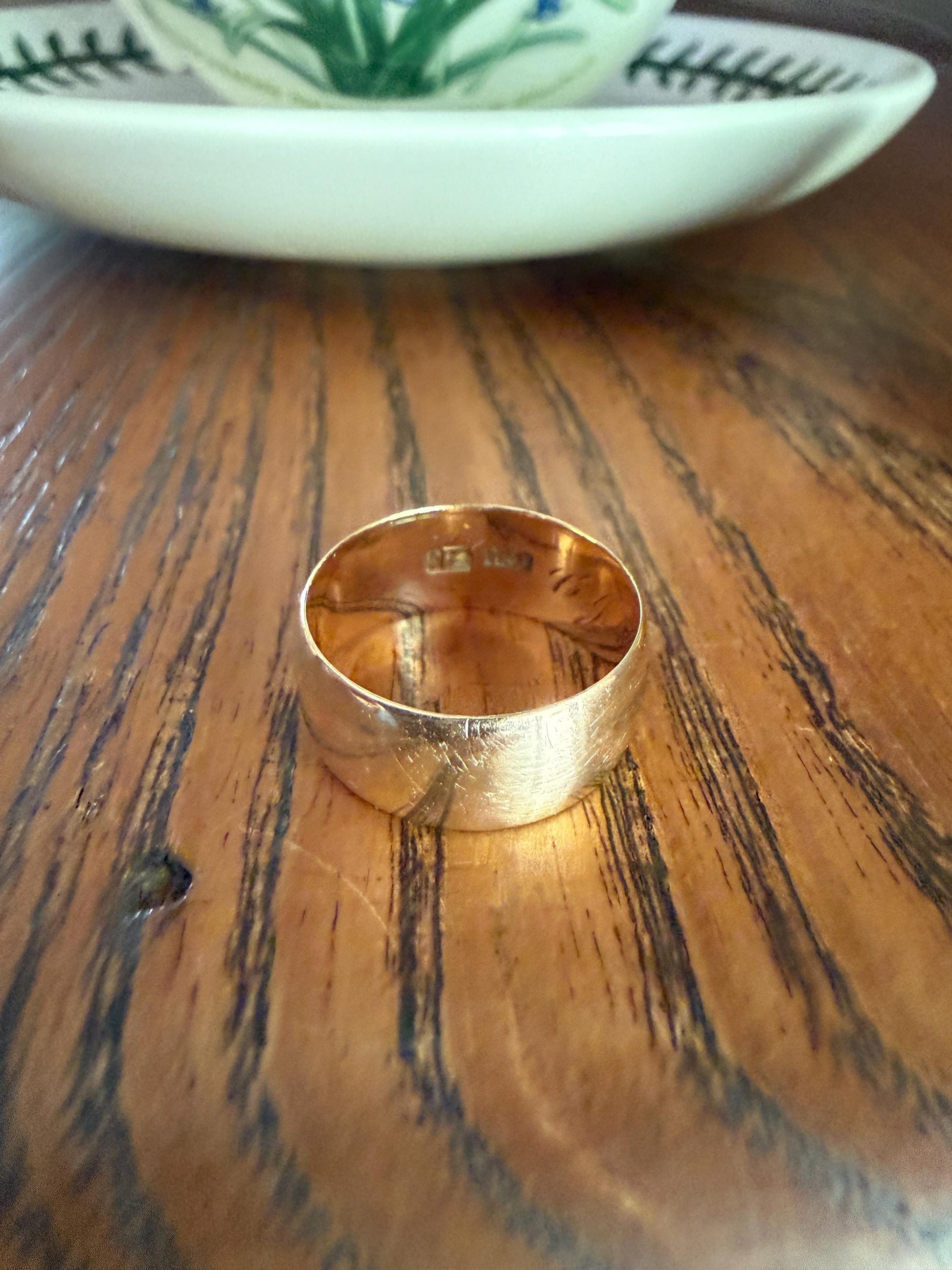 Victorian ANTIQUE Extra WIDE 7.7mm Wedding Band Engraved Ring 14k Gold Solid Romantic Stacker
