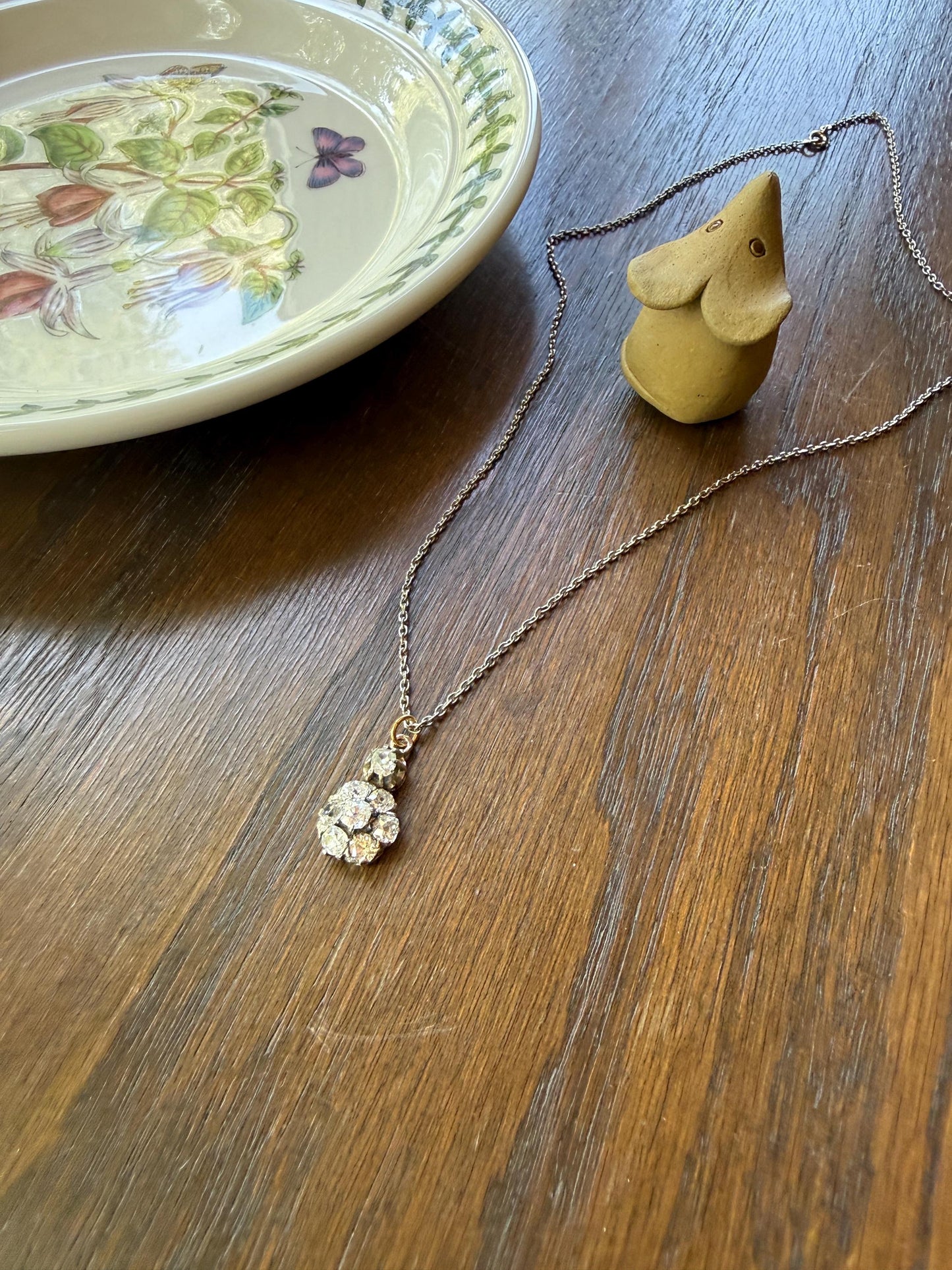 Antique 2.1 Carats Old Mine Cut DIAMOND Daisy Cluster Pendant on Chain Necklace French 18k Gold OMC 2.1Ctw Art Deco