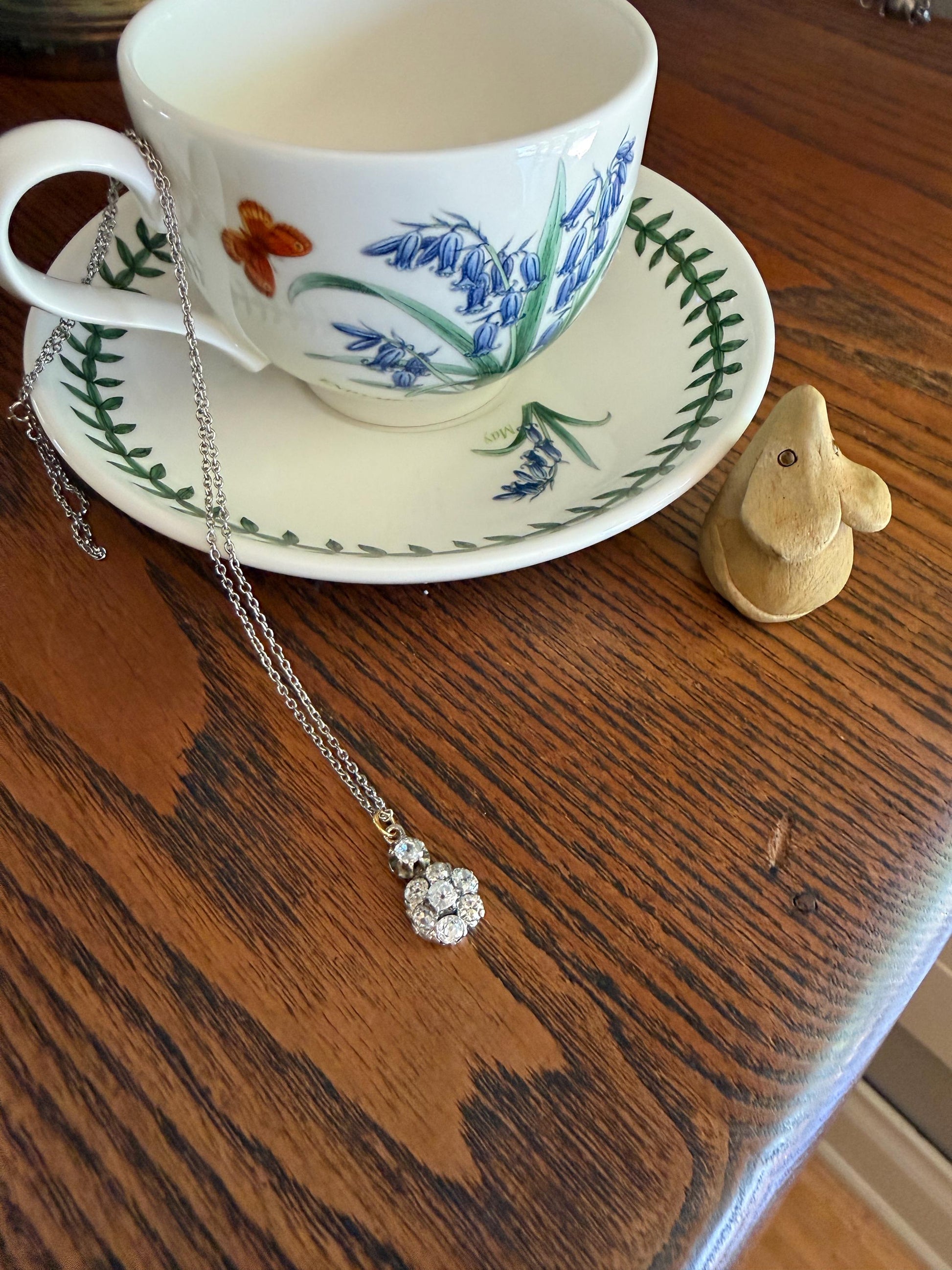 Antique 2.1 Carats Old Mine Cut DIAMOND Daisy Cluster Pendant on Chain Necklace French 18k Gold OMC 2.1Ctw Art Deco