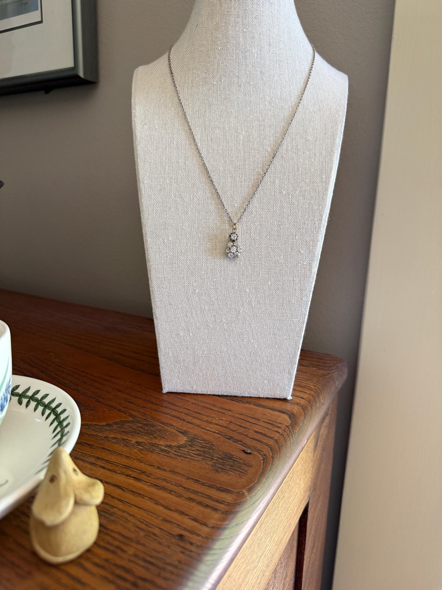Antique 2.1 Carats Old Mine Cut DIAMOND Daisy Cluster Pendant on Chain Necklace French 18k Gold OMC 2.1Ctw Art Deco