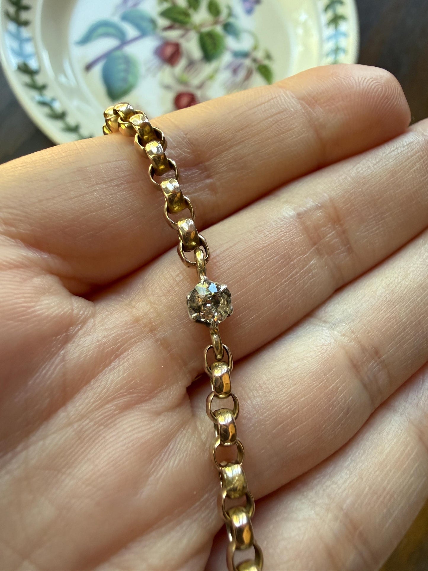 Dainty Antique Old Mine Cut Diamond 9k GOLD Solid Faceted Rolo Belcher Round Link Chain 7.5" Bracelet Minimalist Staple Wriststack Small
