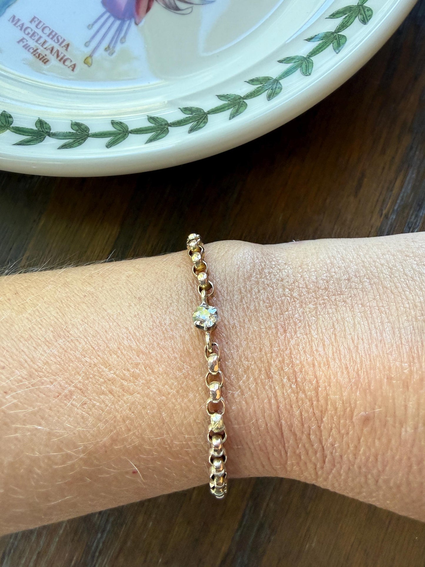 Dainty Antique Old Mine Cut Diamond 9k GOLD Solid Faceted Rolo Belcher Round Link Chain 7.5" Bracelet Minimalist Staple Wriststack Small