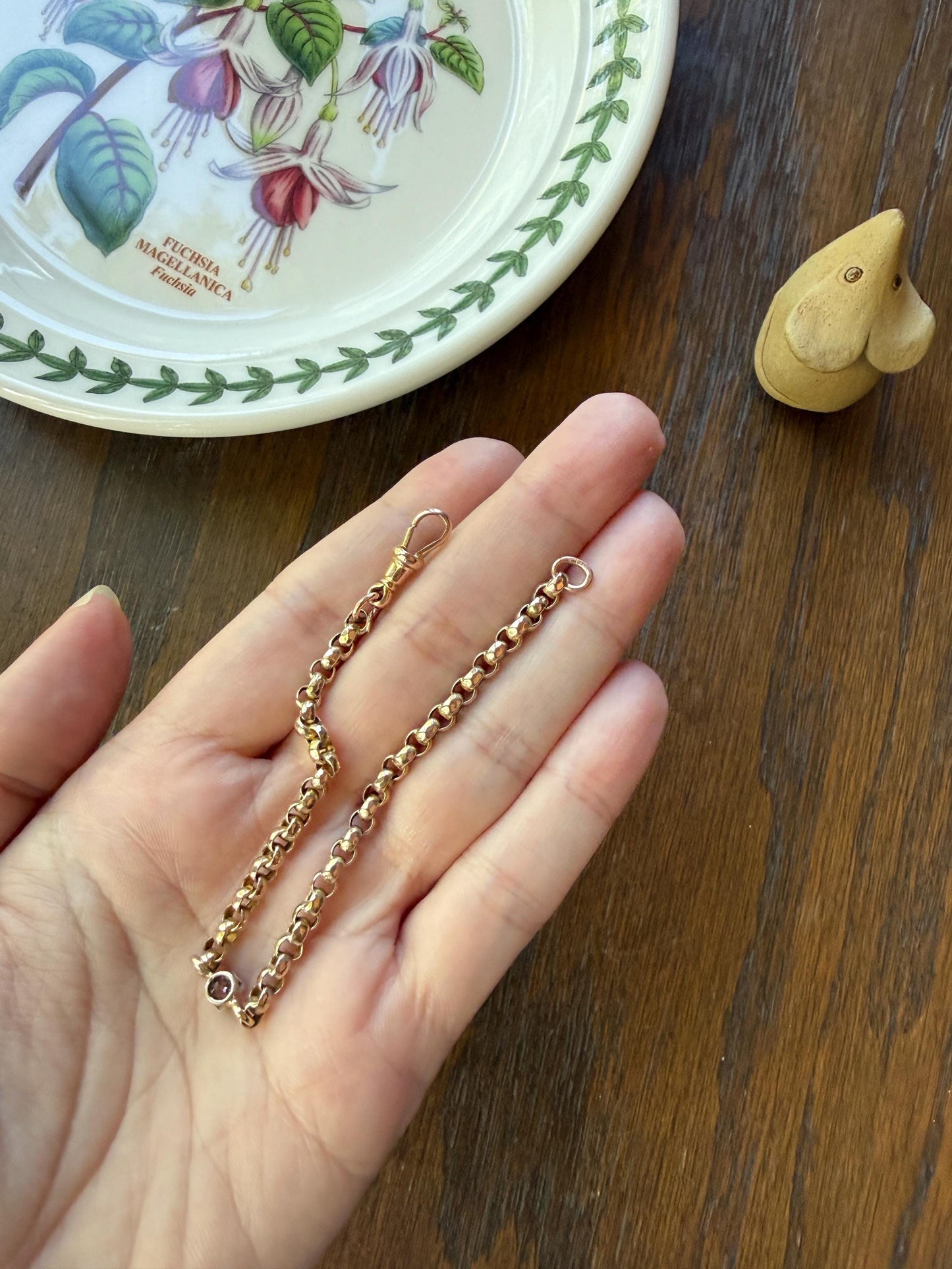 Dainty Antique Old Mine Cut Diamond 9k GOLD Solid Faceted Rolo Belcher Round Link Chain 7.5" Bracelet Minimalist Staple Wriststack Small