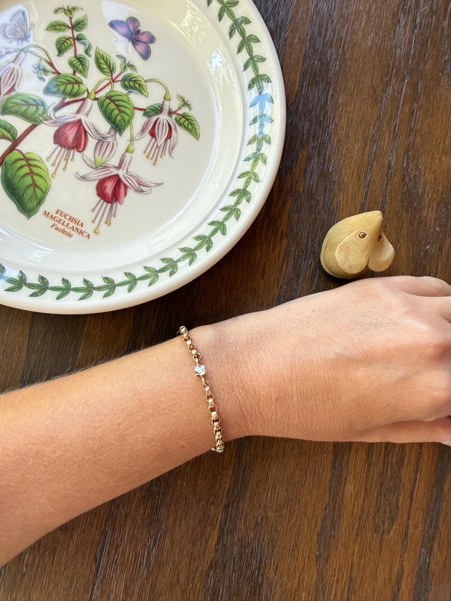 Dainty Antique Old Mine Cut Diamond 9k GOLD Solid Faceted Rolo Belcher Round Link Chain 7.5" Bracelet Minimalist Staple Wriststack Small