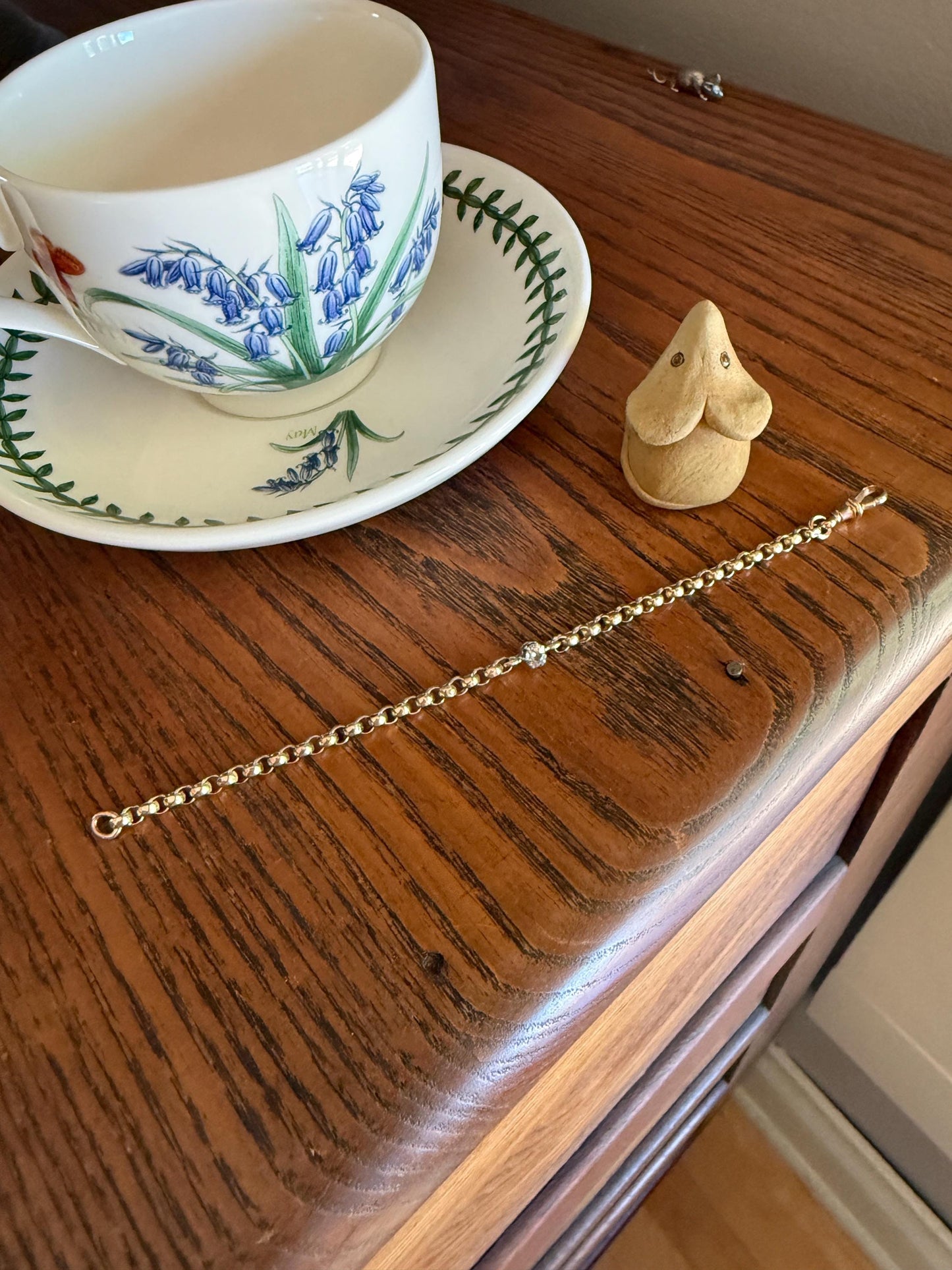 Dainty Antique Old Mine Cut Diamond 9k GOLD Solid Faceted Rolo Belcher Round Link Chain 7.5" Bracelet Minimalist Staple Wriststack Small