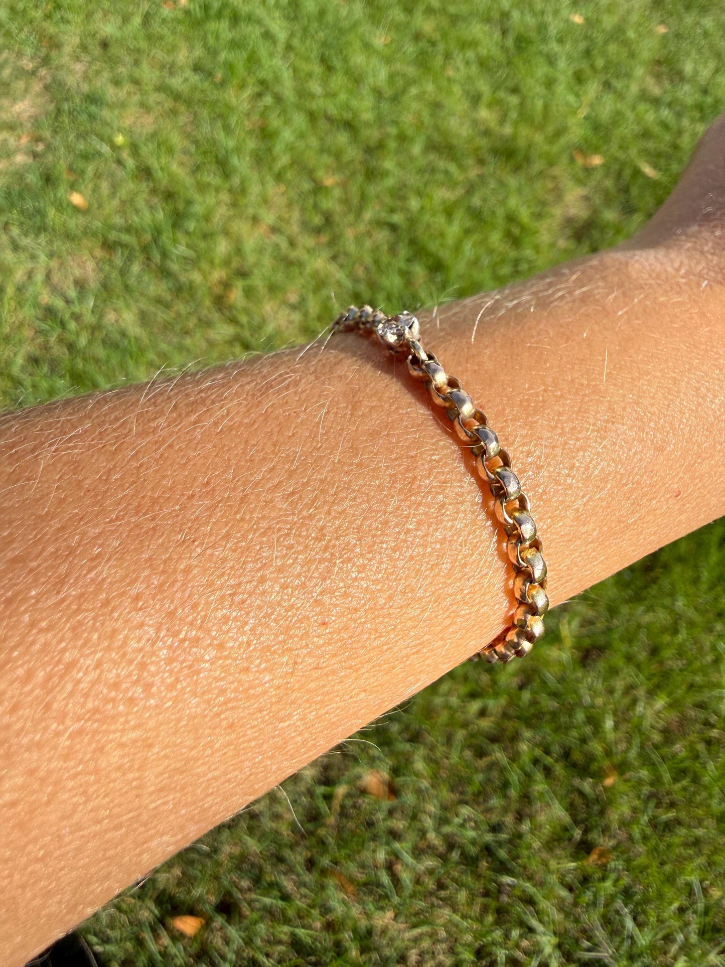Dainty Antique Old Mine Cut Diamond 9k GOLD Solid Faceted Rolo Belcher Round Link Chain 7.5" Bracelet Minimalist Staple Wriststack Small