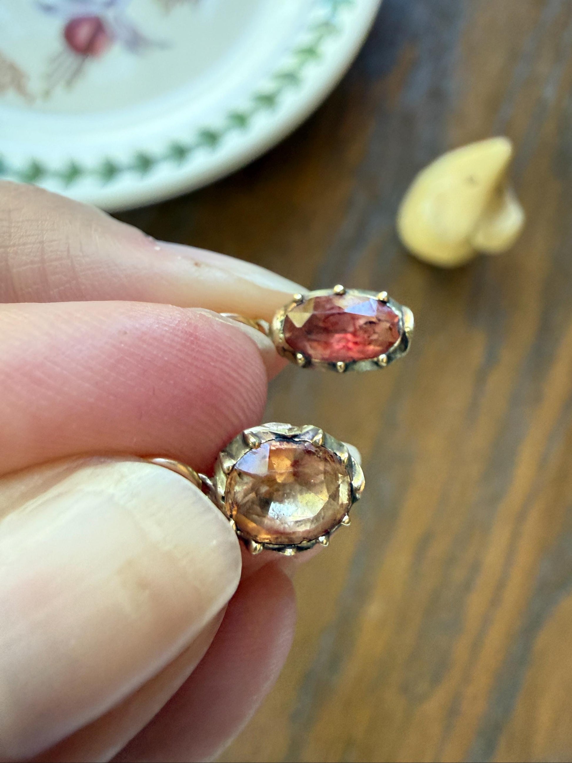Georgian ANTIQUE Old Cut Precious Golden Topaz Pendant Bracelet Charm 18k 14k Gold Victorian Minimalist Peach Pink Dusty Rose Collet Set