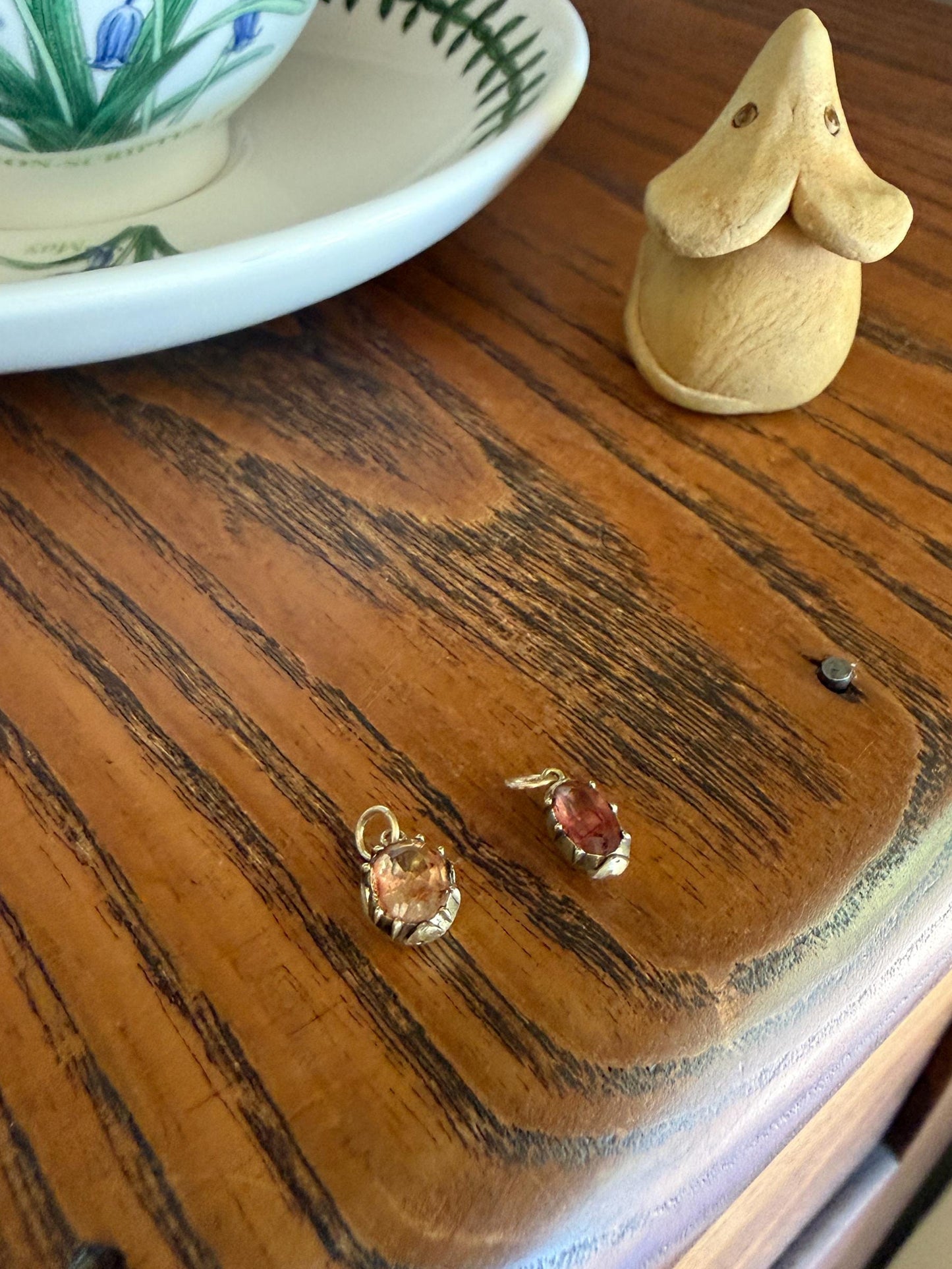 Georgian ANTIQUE Old Cut Precious Golden Topaz Pendant Bracelet Charm 18k 14k Gold Victorian Minimalist Peach Pink Dusty Rose Collet Set