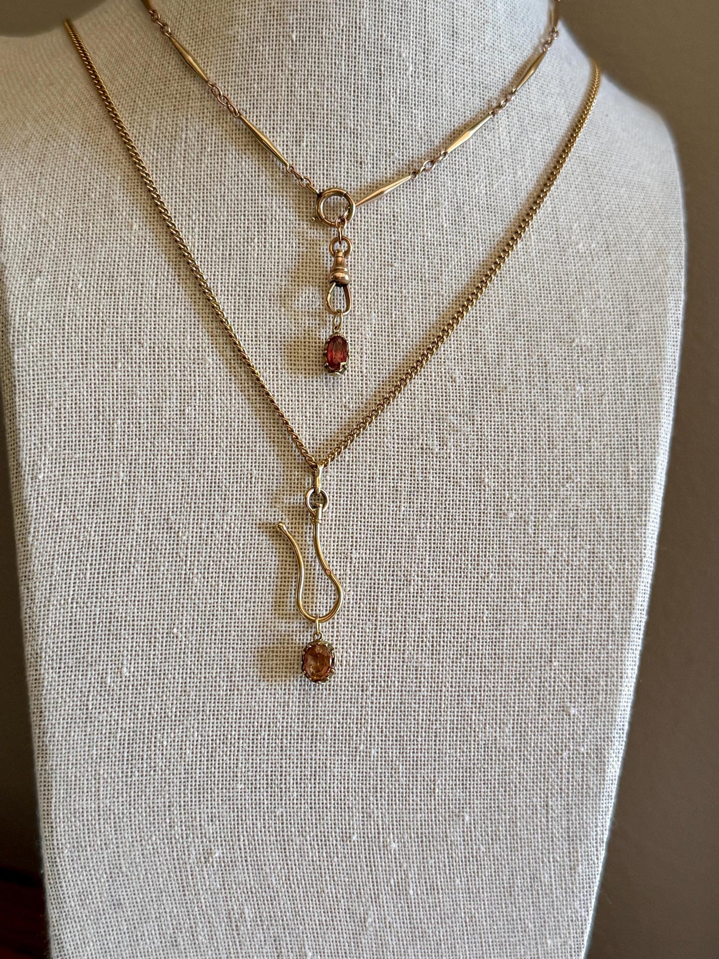 Georgian ANTIQUE Old Cut Precious Golden Topaz Pendant Bracelet Charm 18k 14k Gold Victorian Minimalist Peach Pink Dusty Rose Collet Set