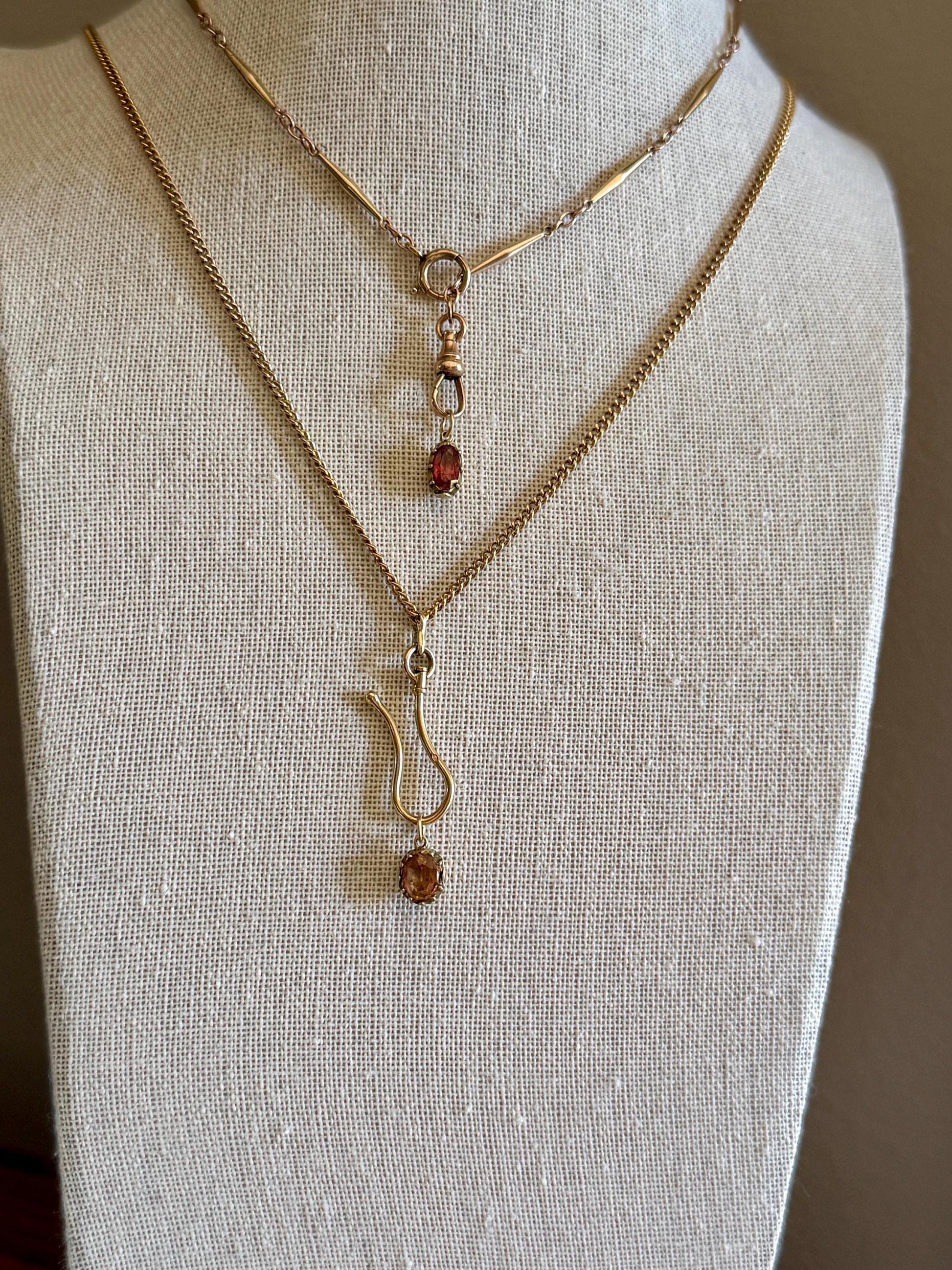 Georgian ANTIQUE Old Cut Precious Golden Topaz Pendant Bracelet Charm 18k 14k Gold Victorian Minimalist Peach Pink Dusty Rose Collet Set