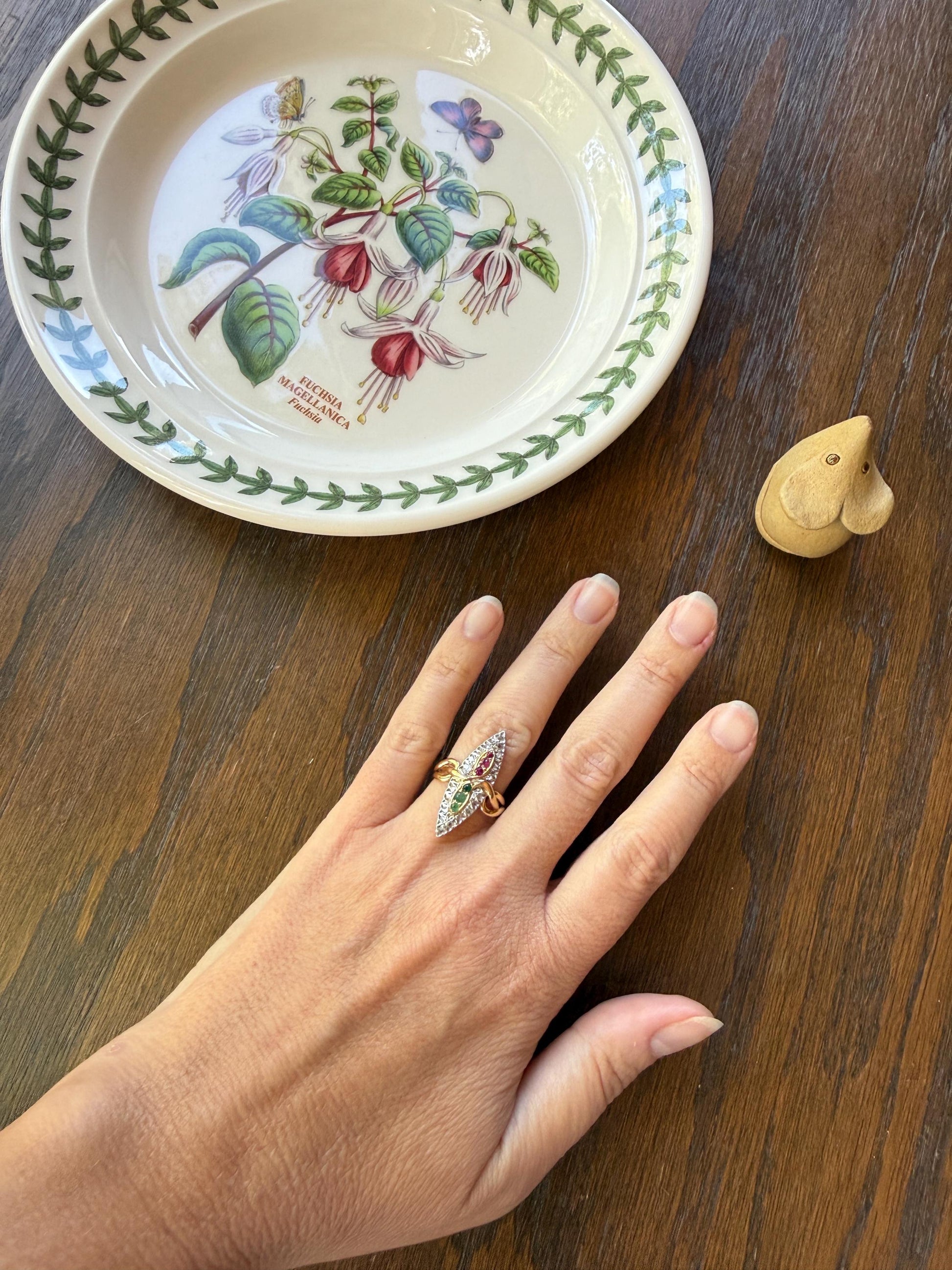 Double SNAKES Antique Ring Natural Ruby Emerald Rose Cut DIAMOND Halo Navette Ring 18k Gold Platinum Red Green Victorian