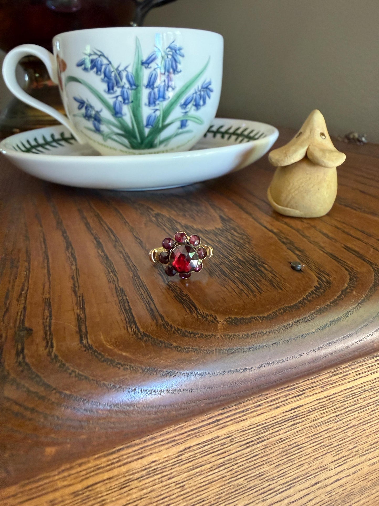 Antique Perpignan GARNET Almandine Cluster Ring French VICTORIAN Era 18k Gold Floral Daisy Glowing Purple Pink Sparkle Bezel Set