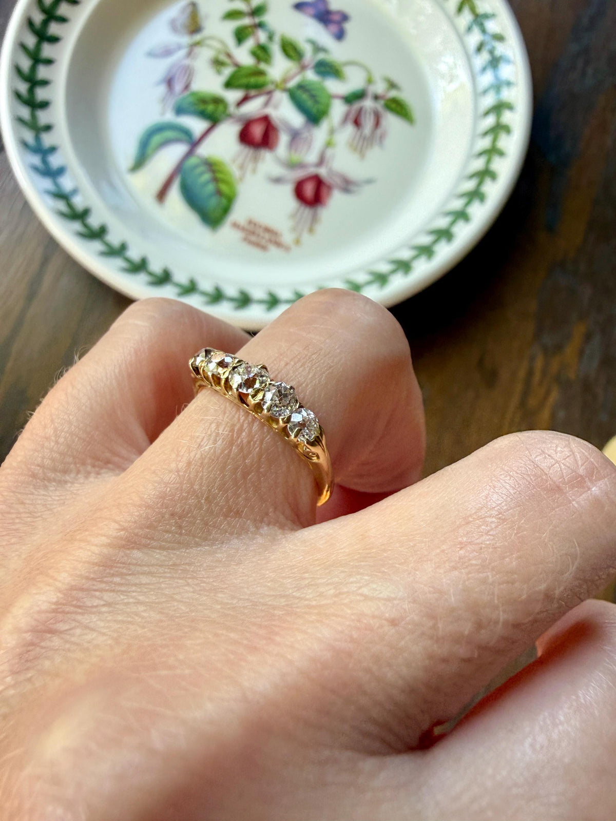 Victorian Antique .8 Carat Old Mine Cut Diamond Five Stone Ring 18k Gold Eye Clean Daily Wearer Band