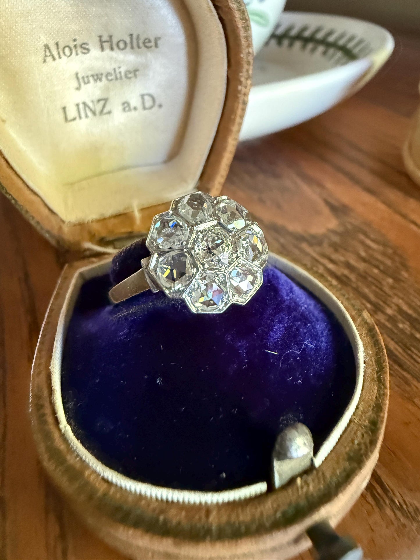 Antique Old Mine & Rose Cut Diamond Cobblestone Daisy Cluster Ring PLATINUM French Edwardian Disco Ball Halo