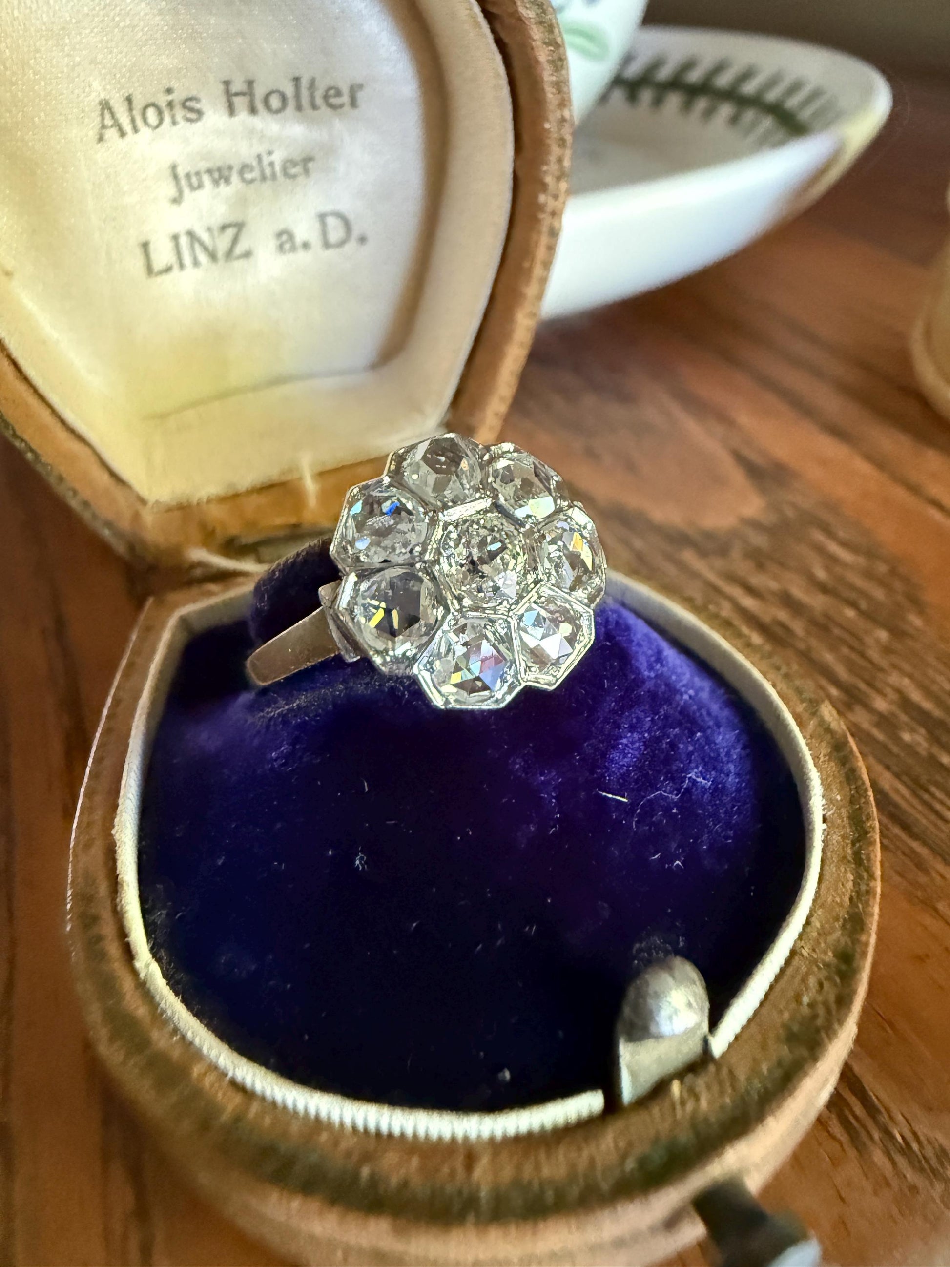 Antique Old Mine & Rose Cut Diamond Cobblestone Daisy Cluster Ring PLATINUM French Edwardian Disco Ball Halo