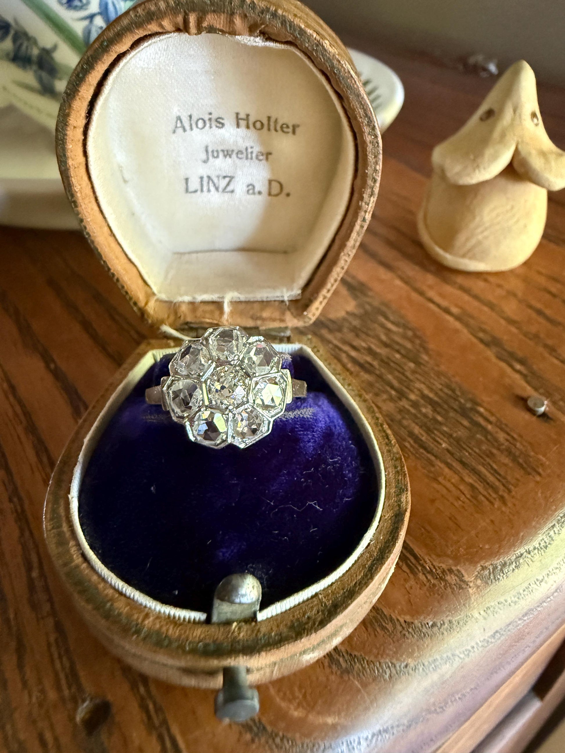 Antique Old Mine & Rose Cut Diamond Cobblestone Daisy Cluster Ring PLATINUM French Edwardian Disco Ball Halo