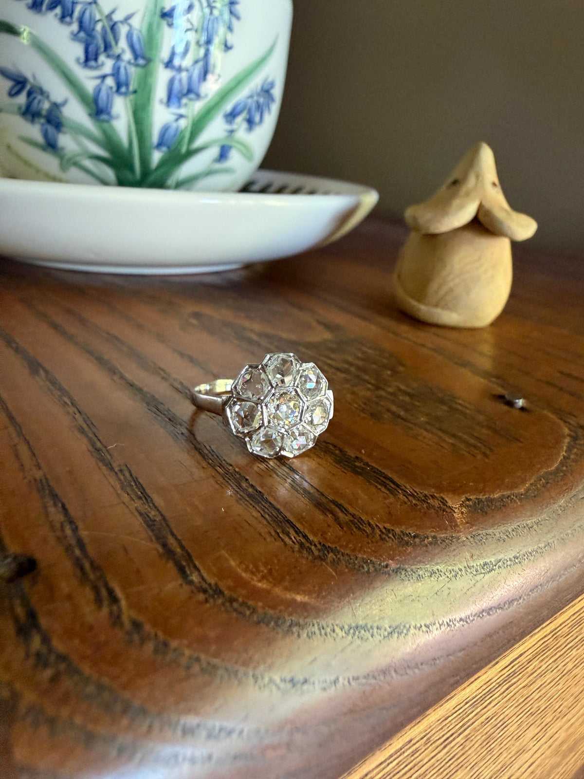 Antique Old Mine & Rose Cut Diamond Cobblestone Daisy Cluster Ring PLATINUM French Edwardian Disco Ball Halo