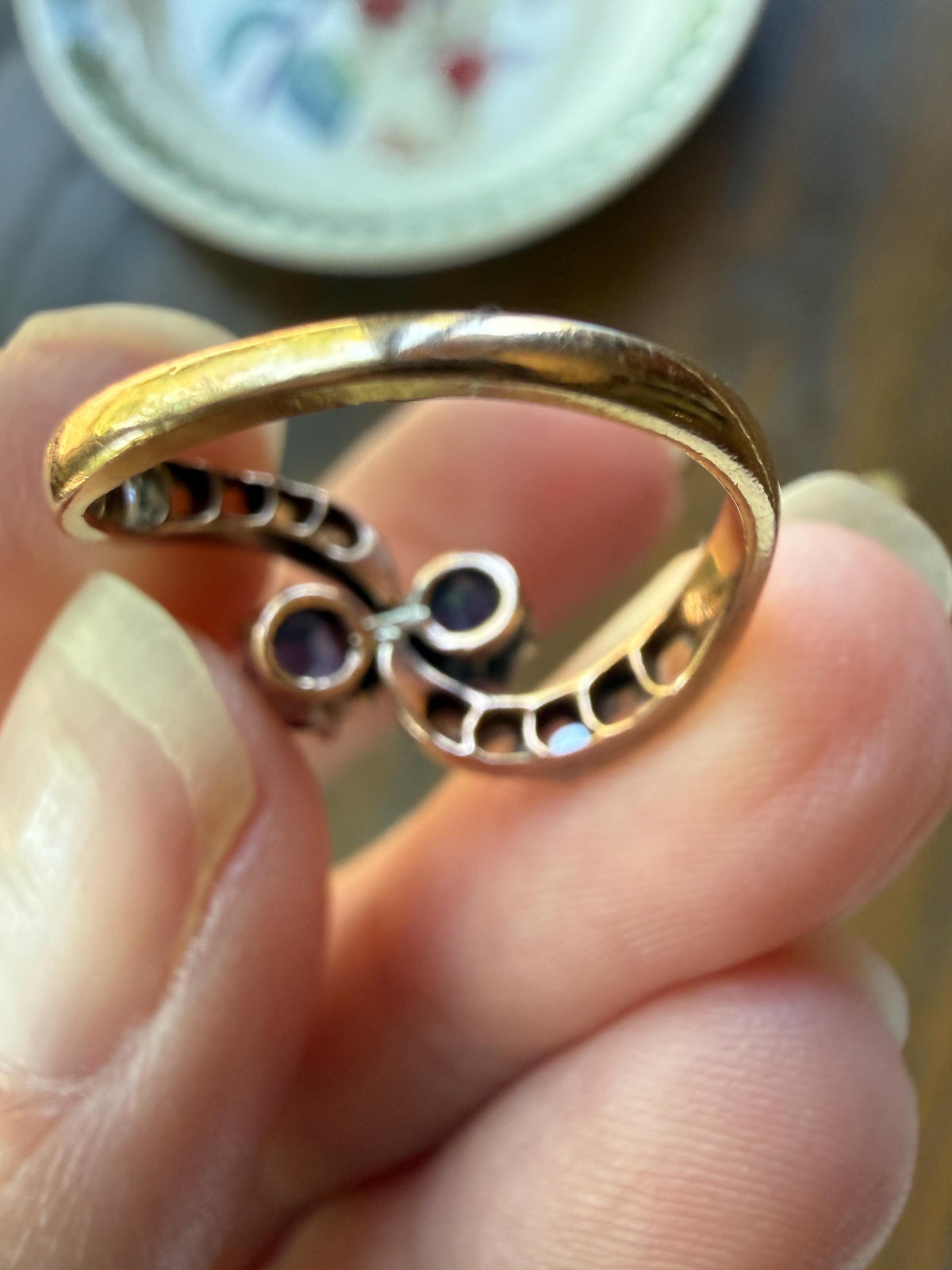 DATED 1894 Antique Victorian Blue Gemstone Rose Cut Diamond Toi et Moi Ring 18k Gold Platinum Bypass Swirl Band French Sapphire Doublet?