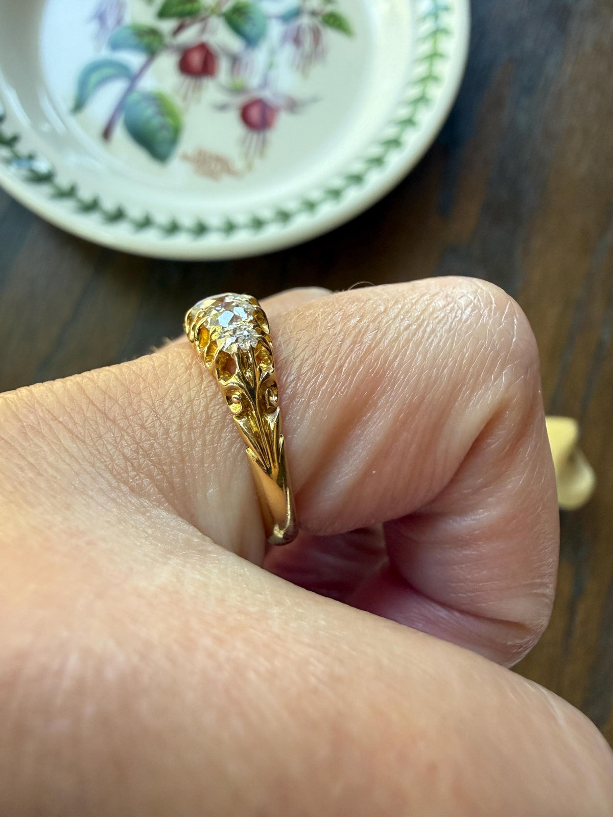 Victorian c1894 Antique 1.2 Carat Old Mine Cut Diamond Five Stone Ring 18k Gold Eye Clean Daily Wearer Band Scrolled Ornate