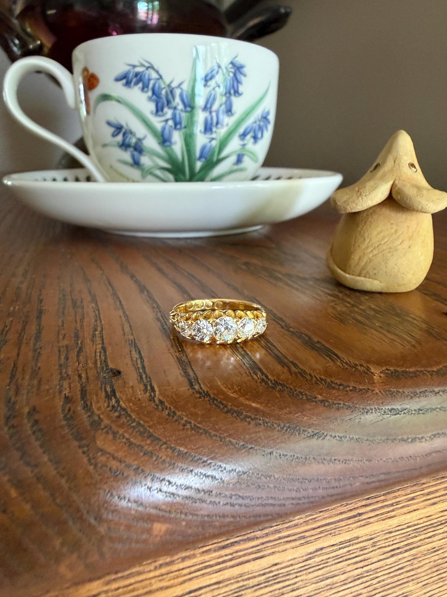 Victorian c1894 Antique 1.2 Carat Old Mine Cut Diamond Five Stone Ring 18k Gold Eye Clean Daily Wearer Band Scrolled Ornate
