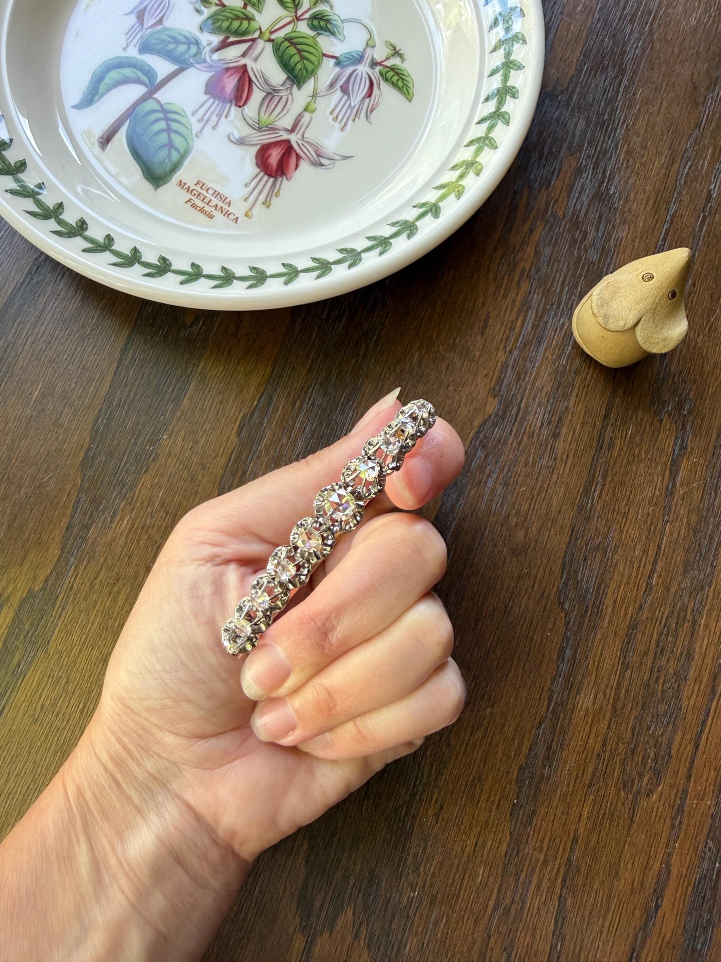ANTIQUE Rose Cut DIAMOND Bangle Bracelet Boxed French Victorian 20g 18k Gold Platinum Crown Fleur de Lis Prongs Ornate Wriststack Open Back
