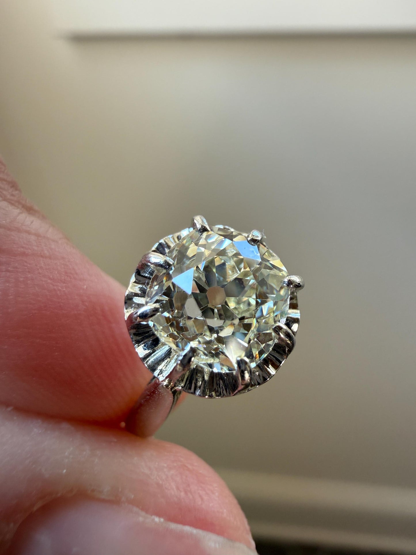 Original Vintage Eye Clean 1.55 Carat Natural Old Mine Cut DiAMOND Solitaire Ring French 18k White GOLD Platinum Engagement Art Deco 1.5Ctw