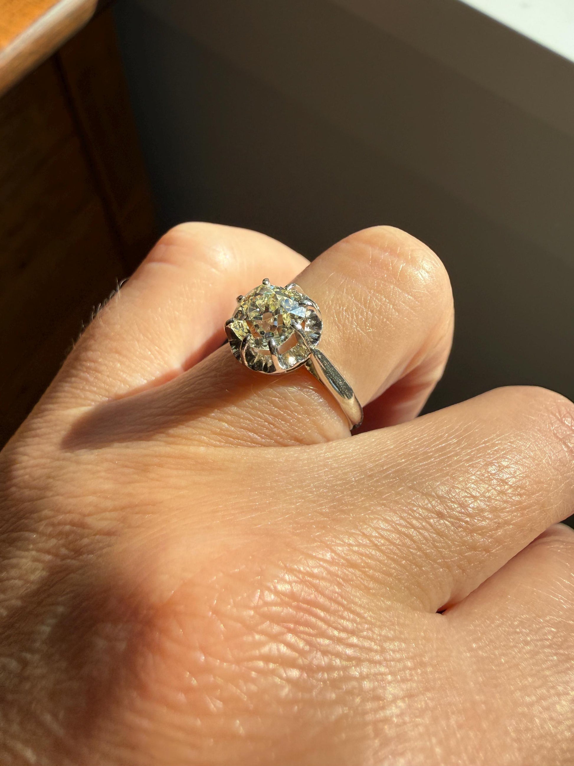 Original Vintage Eye Clean 1.55 Carat Natural Old Mine Cut DiAMOND Solitaire Ring French 18k White GOLD Platinum Engagement Art Deco 1.5Ctw