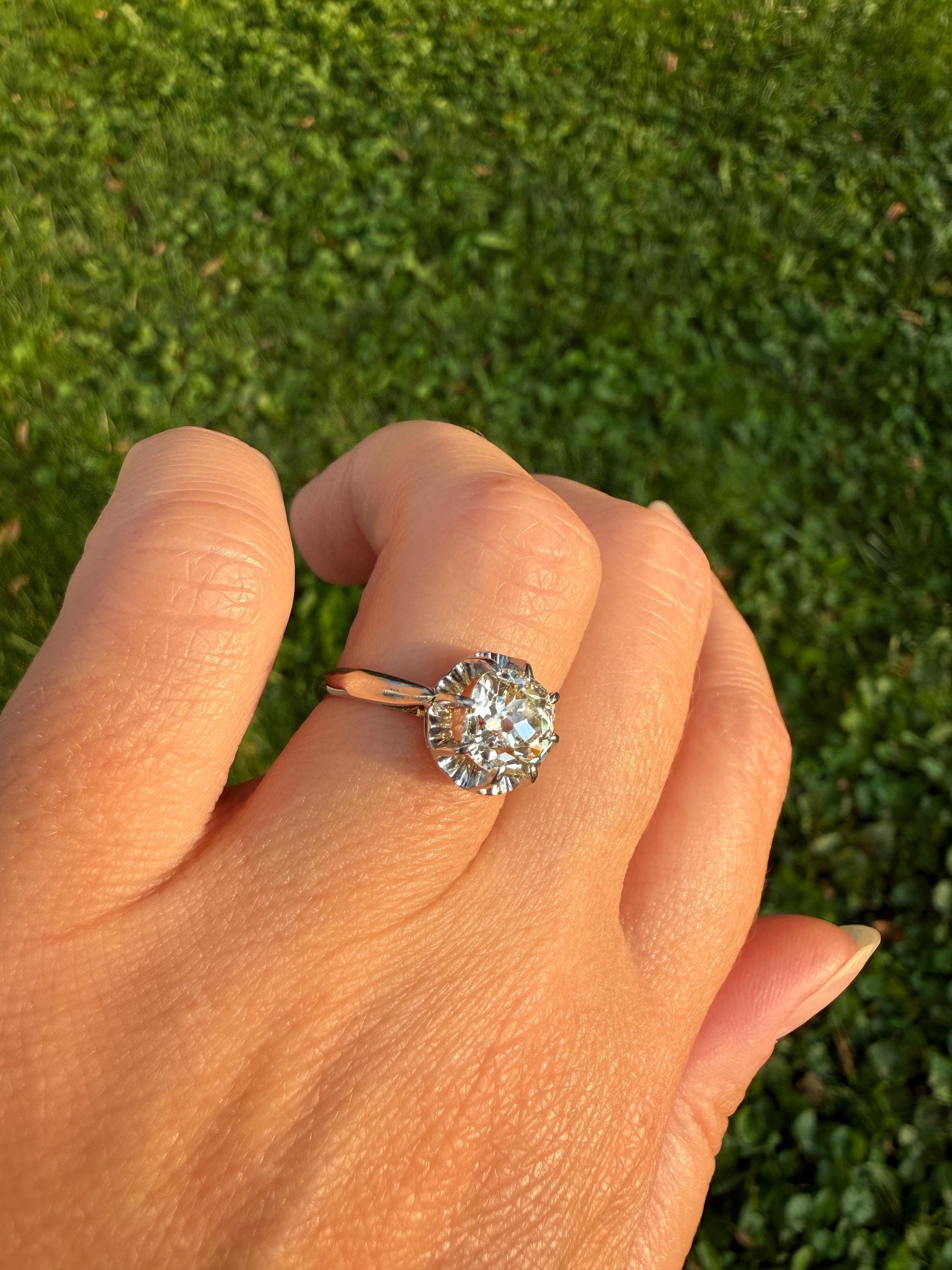 Original Vintage Eye Clean 1.55 Carat Natural Old Mine Cut DiAMOND Solitaire Ring French 18k White GOLD Platinum Engagement Art Deco 1.5Ctw