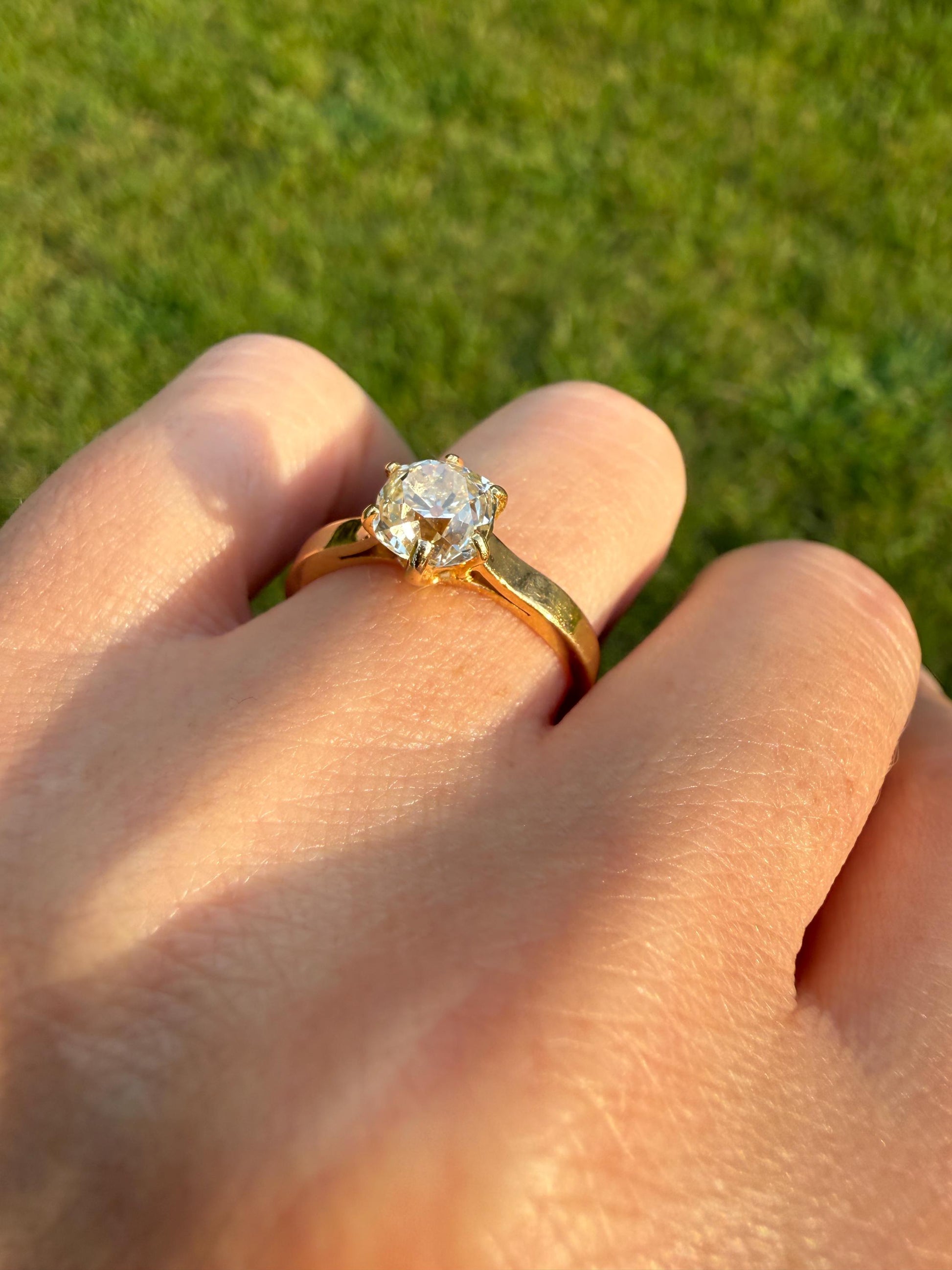 Antique 1.3 CARAT Natural Eye Clean Old Mine Cushion Cut DIAMOND Solitaire French Vintage Engagement Ring 18k Gold Solid Yellow 1.3Ct OMC