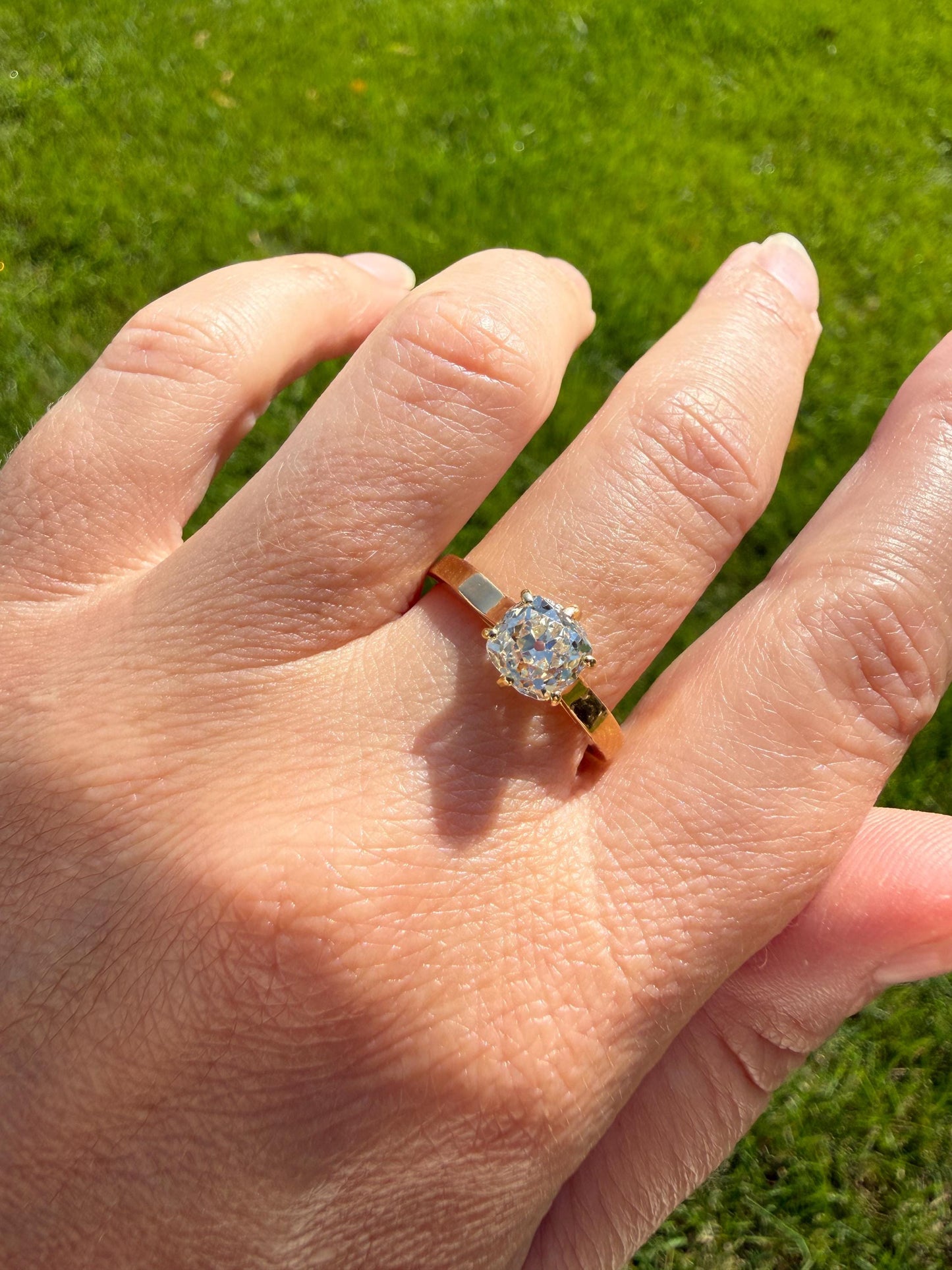 Antique 1.3 CARAT Natural Eye Clean Old Mine Cushion Cut DIAMOND Solitaire French Vintage Engagement Ring 18k Gold Solid Yellow 1.3Ct OMC