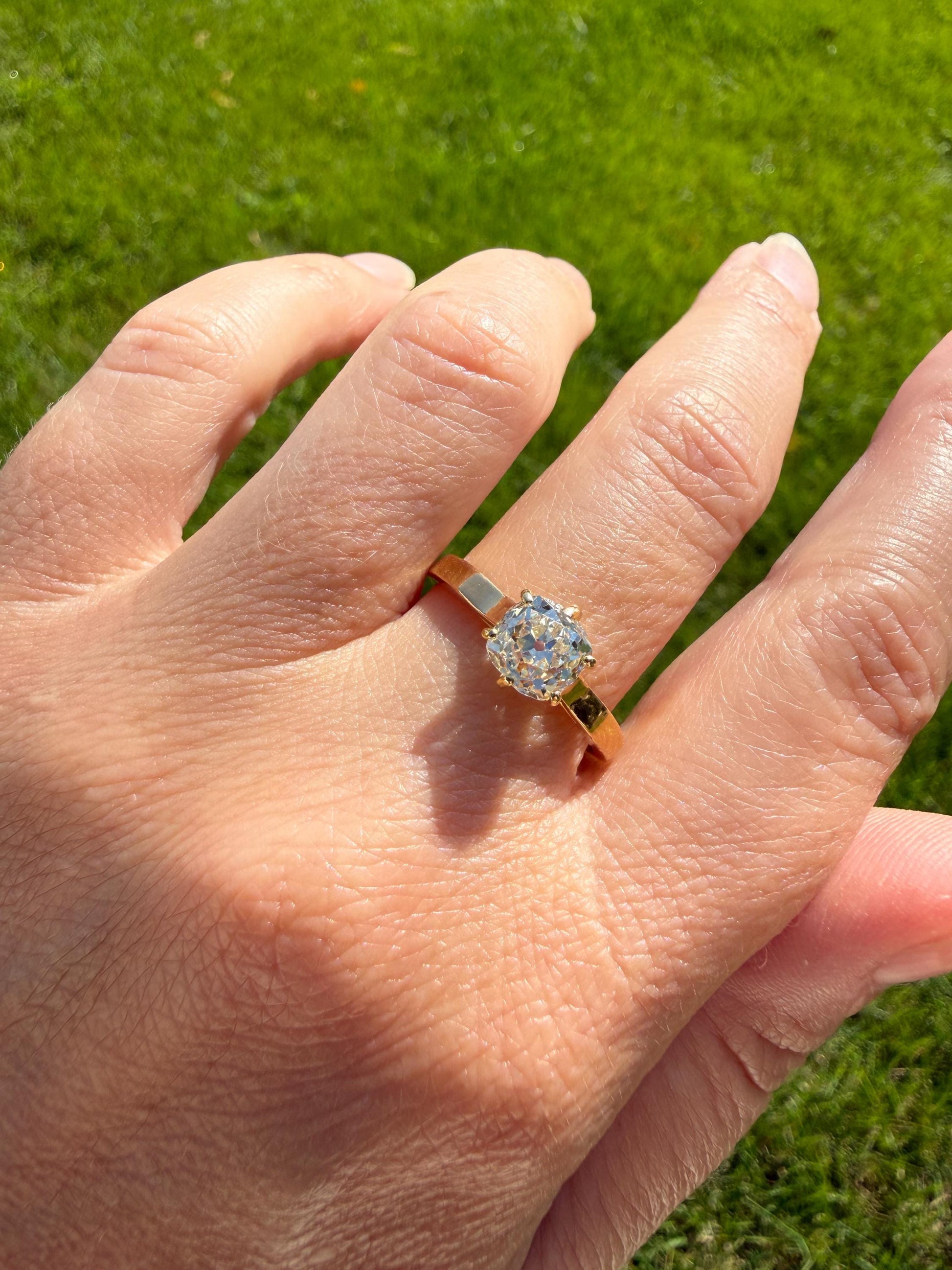 Antique 1.3 CARAT Natural Eye Clean Old Mine Cushion Cut DIAMOND Solitaire French Vintage Engagement Ring 18k Gold Solid Yellow 1.3Ct OMC