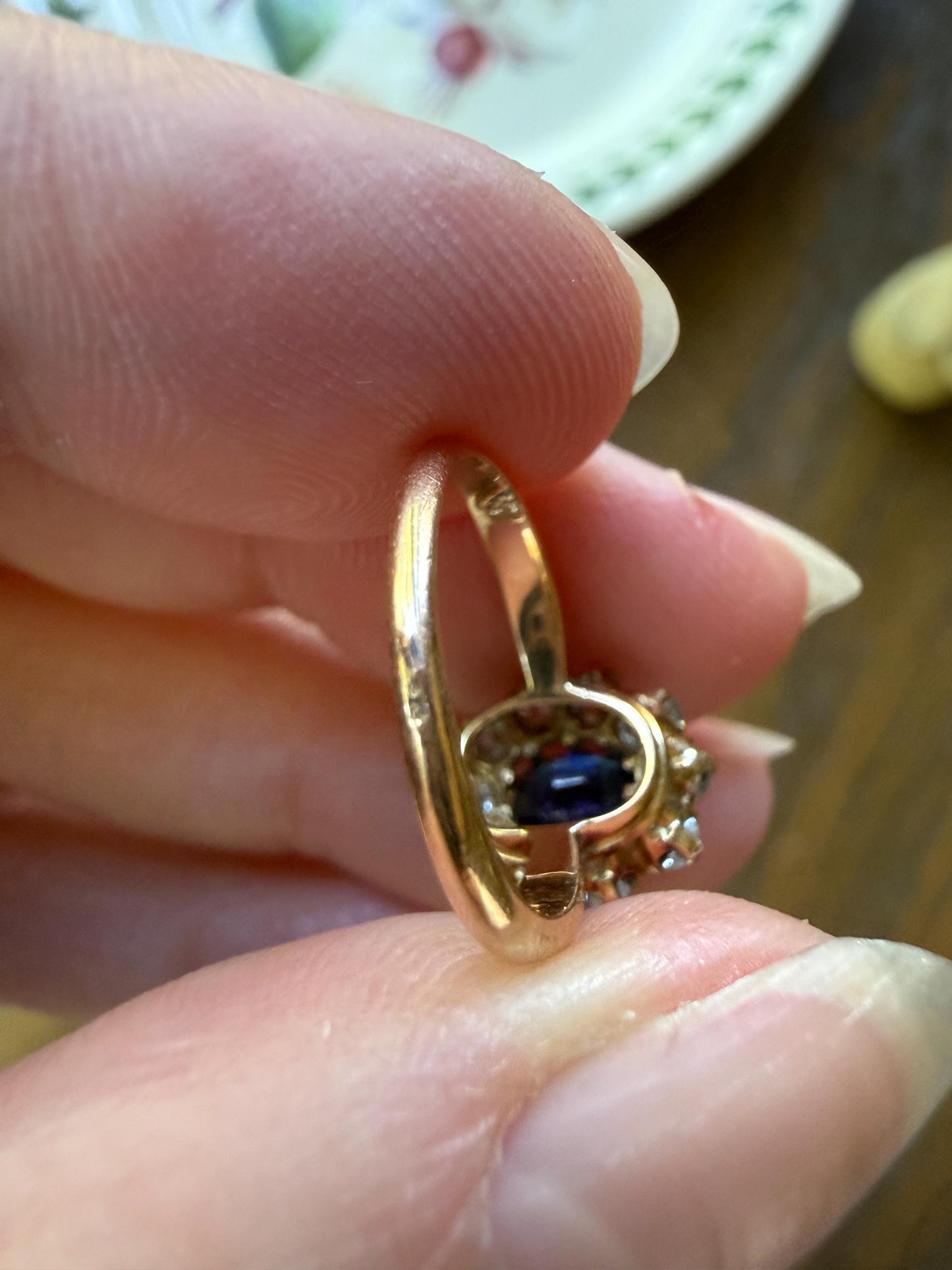 Antique Natural Sapphire Old Mine Cut Diamond Halo Ring French Victorian 18k Gold Blue Cluster Pinky