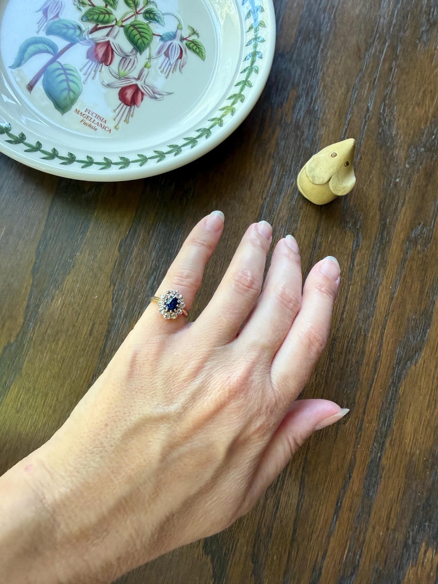 Antique Natural Sapphire Old Mine Cut Diamond Halo Ring French Victorian 18k Gold Blue Cluster Pinky