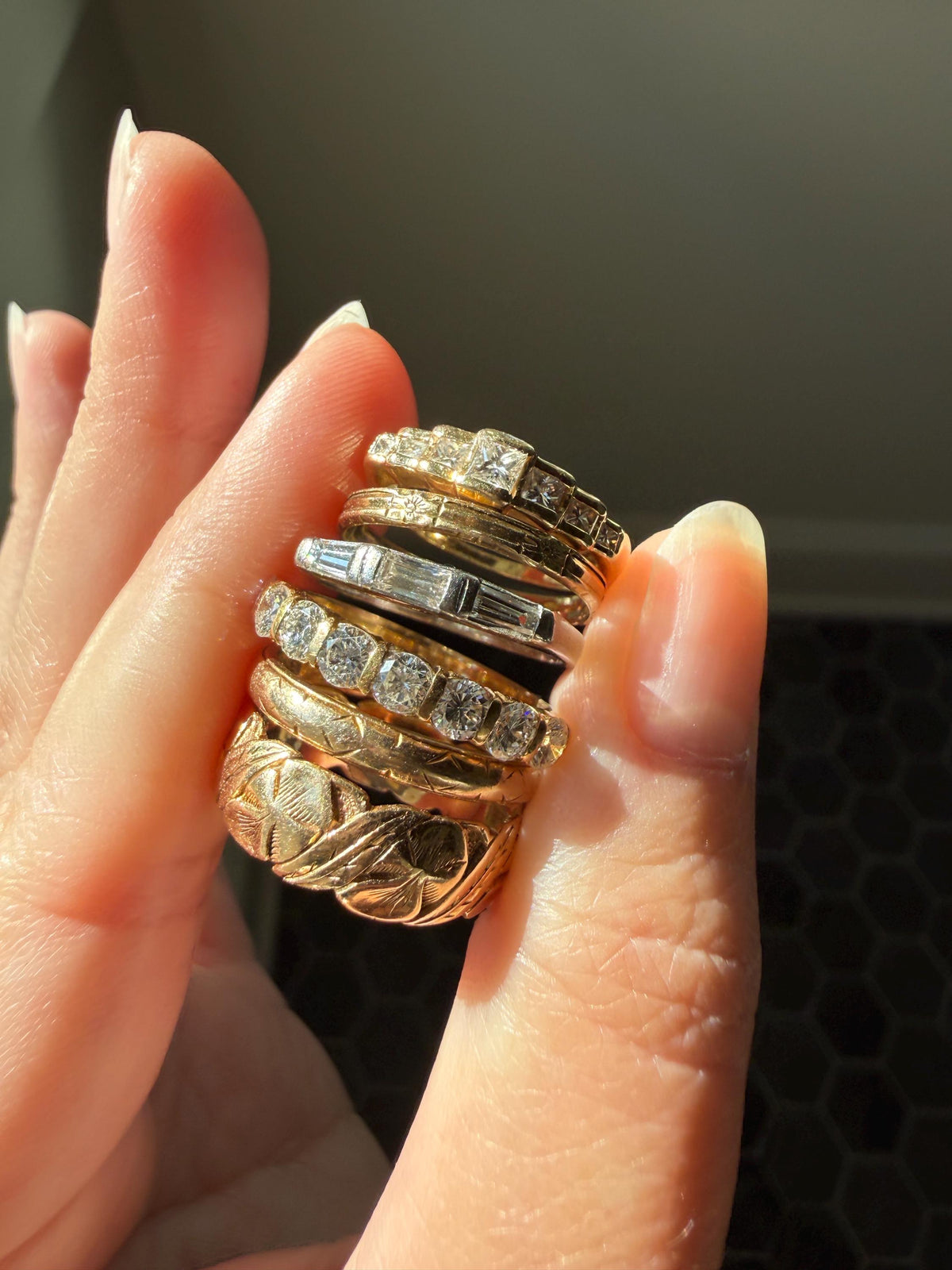 Engraved Comfort Fit Antique Victorian Skinny Band 3.3g 14k Gold Sz 7.25 Wedding Ring JR Wood Stacker Something Old Minimalist Man Unisex
