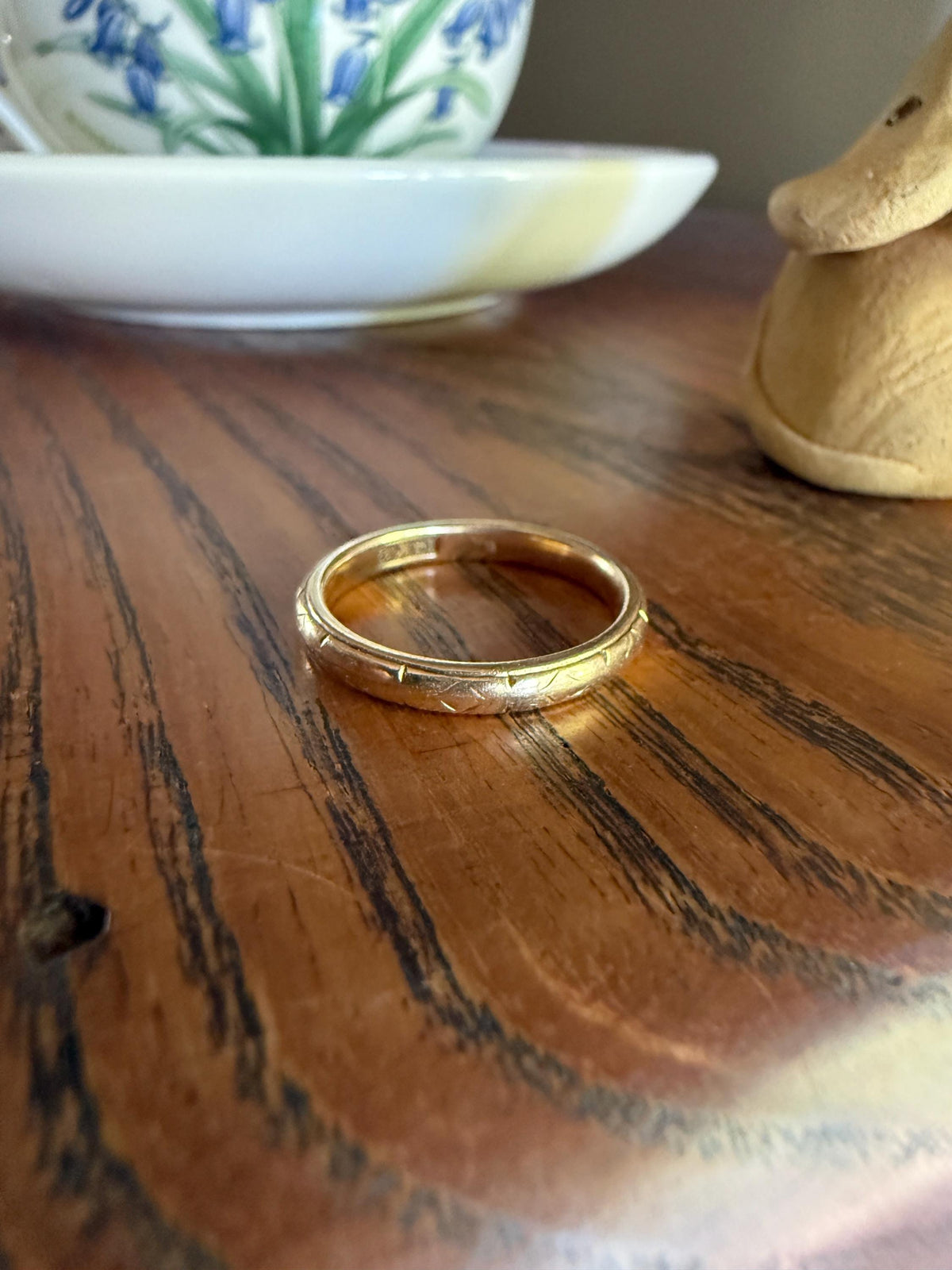 Engraved Comfort Fit Antique Victorian Skinny Band 3.3g 14k Gold Sz 7.25 Wedding Ring JR Wood Stacker Something Old Minimalist Man Unisex