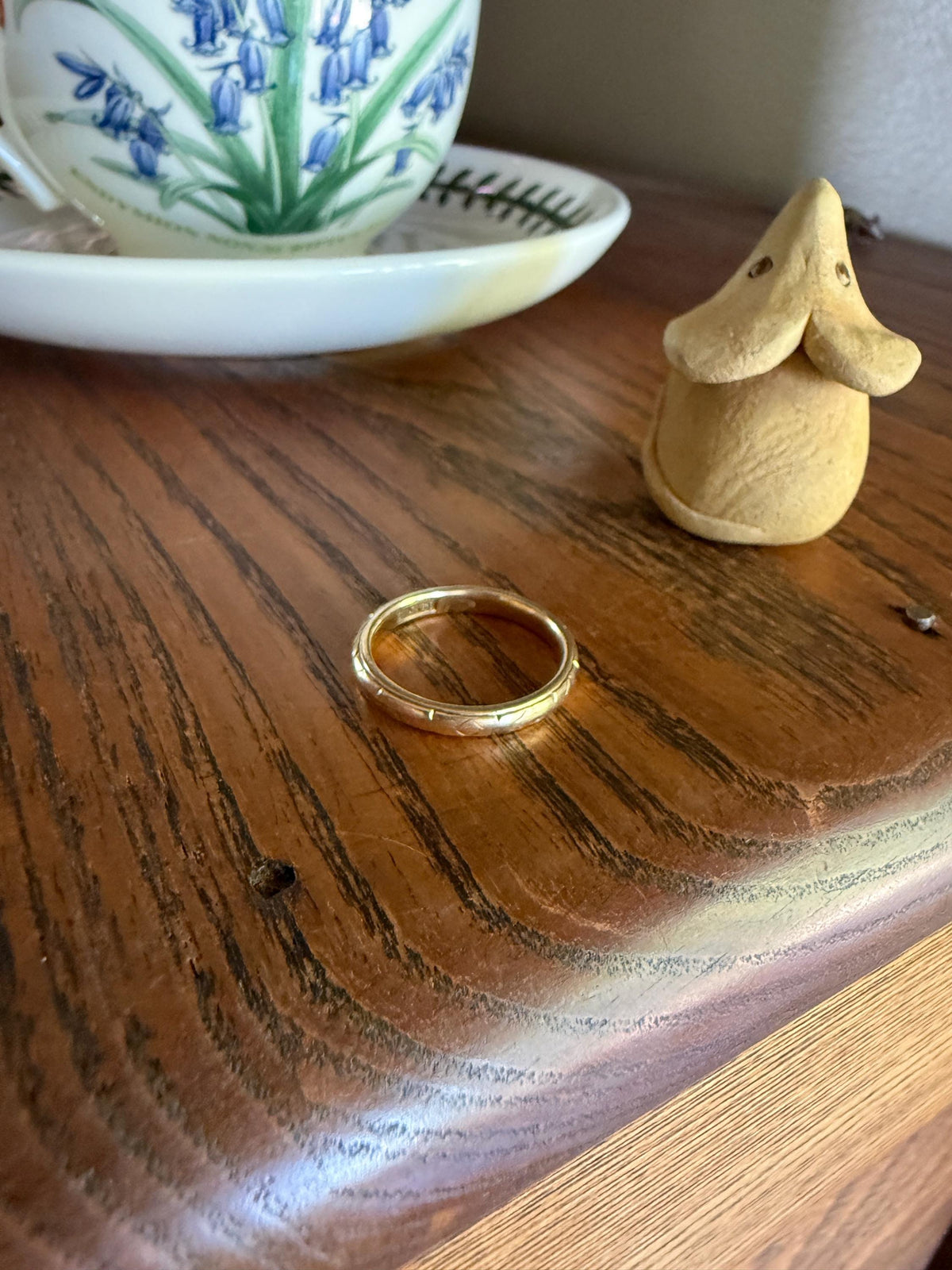 Engraved Comfort Fit Antique Victorian Skinny Band 3.3g 14k Gold Sz 7.25 Wedding Ring JR Wood Stacker Something Old Minimalist Man Unisex