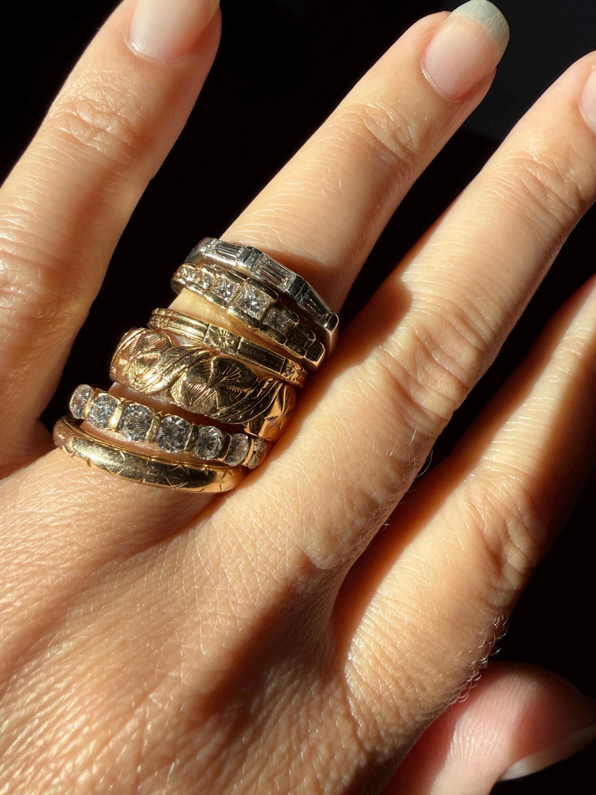 Engraved Comfort Fit Antique Victorian Skinny Band 3.3g 14k Gold Sz 7.25 Wedding Ring JR Wood Stacker Something Old Minimalist Man Unisex