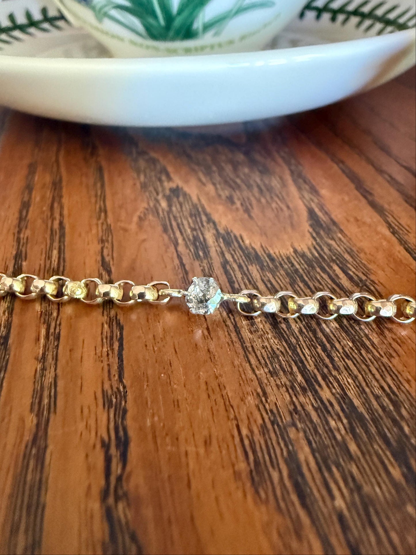 Dainty Antique Old Mine Cut Diamond 9k GOLD Solid Faceted Rolo Belcher Round Link Chain 7.5" Bracelet Minimalist Staple Wriststack Small