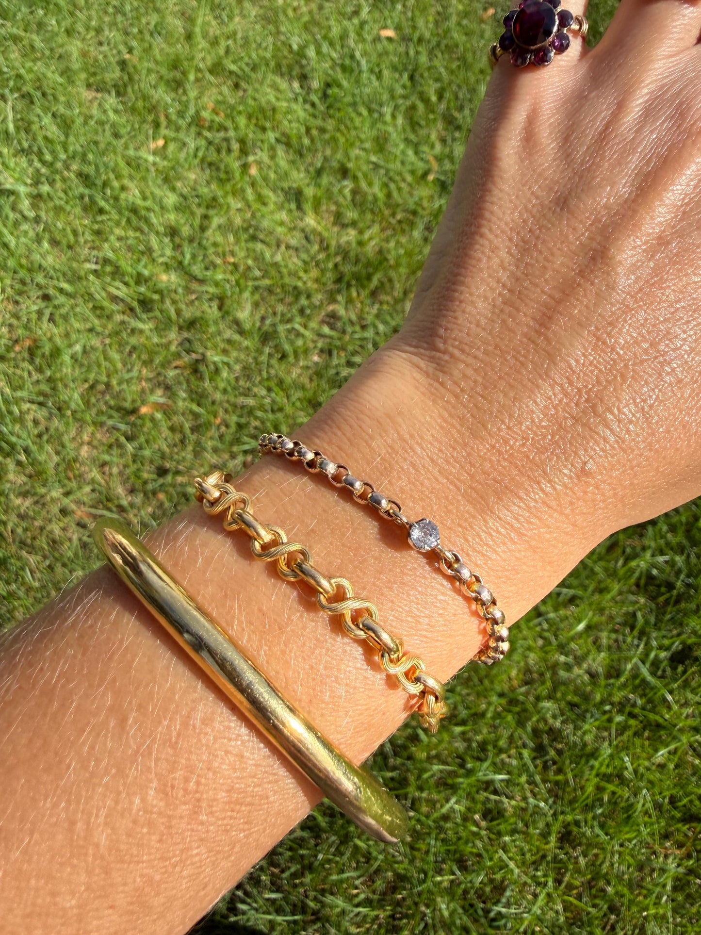 Dainty Antique Old Mine Cut Diamond 9k GOLD Solid Faceted Rolo Belcher Round Link Chain 7.5" Bracelet Minimalist Staple Wriststack Small