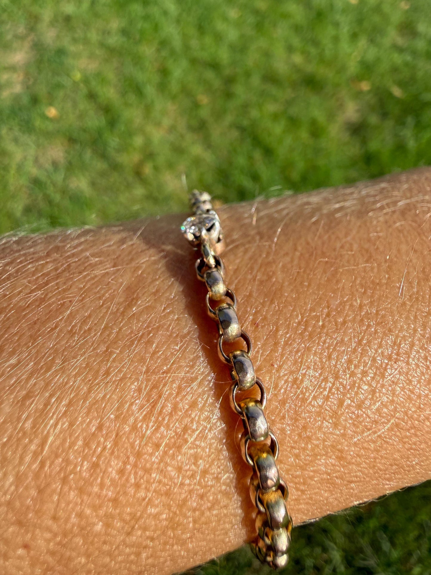 Dainty Antique Old Mine Cut Diamond 9k GOLD Solid Faceted Rolo Belcher Round Link Chain 7.5" Bracelet Minimalist Staple Wriststack Small