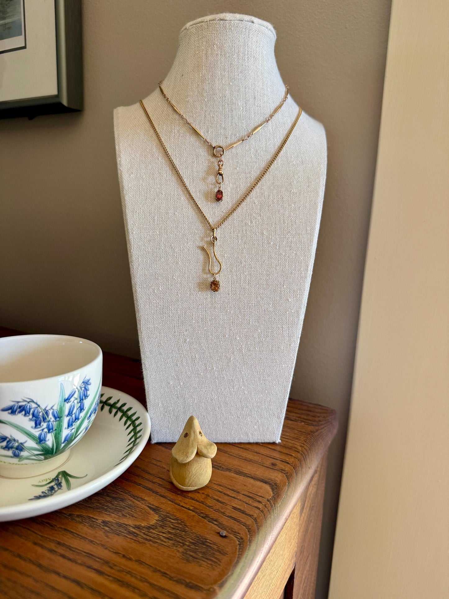 Georgian ANTIQUE Old Cut Precious Golden Topaz Pendant Bracelet Charm 18k 14k Gold Victorian Minimalist Peach Pink Dusty Rose Collet Set